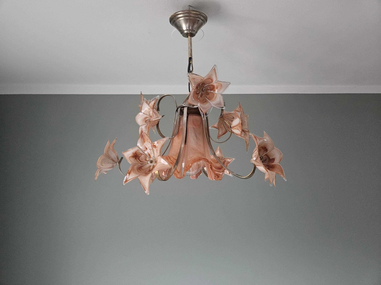 Vintage Murano Glass Chandelier – Hand Blown Floral Design, Venini Style photo vinterior