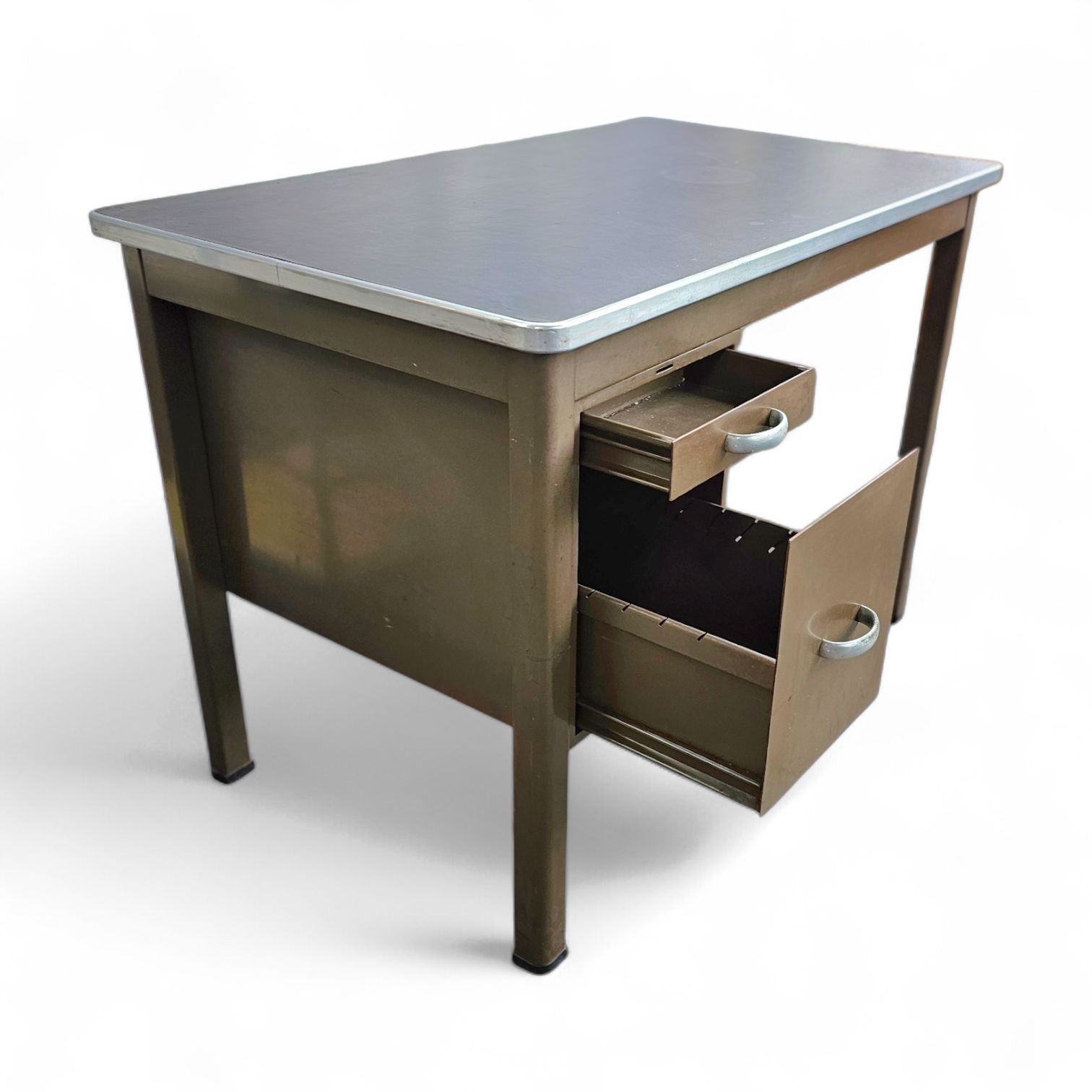 Industrial Brown Desk 1960s / Linoleum Inlay / Model 7231 / Gispen / 1950s photo buy