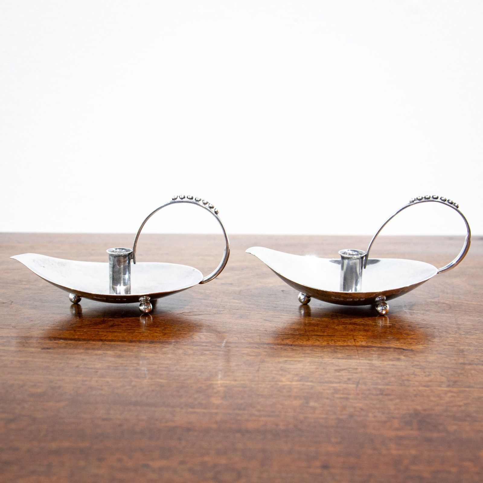 Two Stylish Silver Chambersticks By Geoffrey Guy Bellamy photo for sale