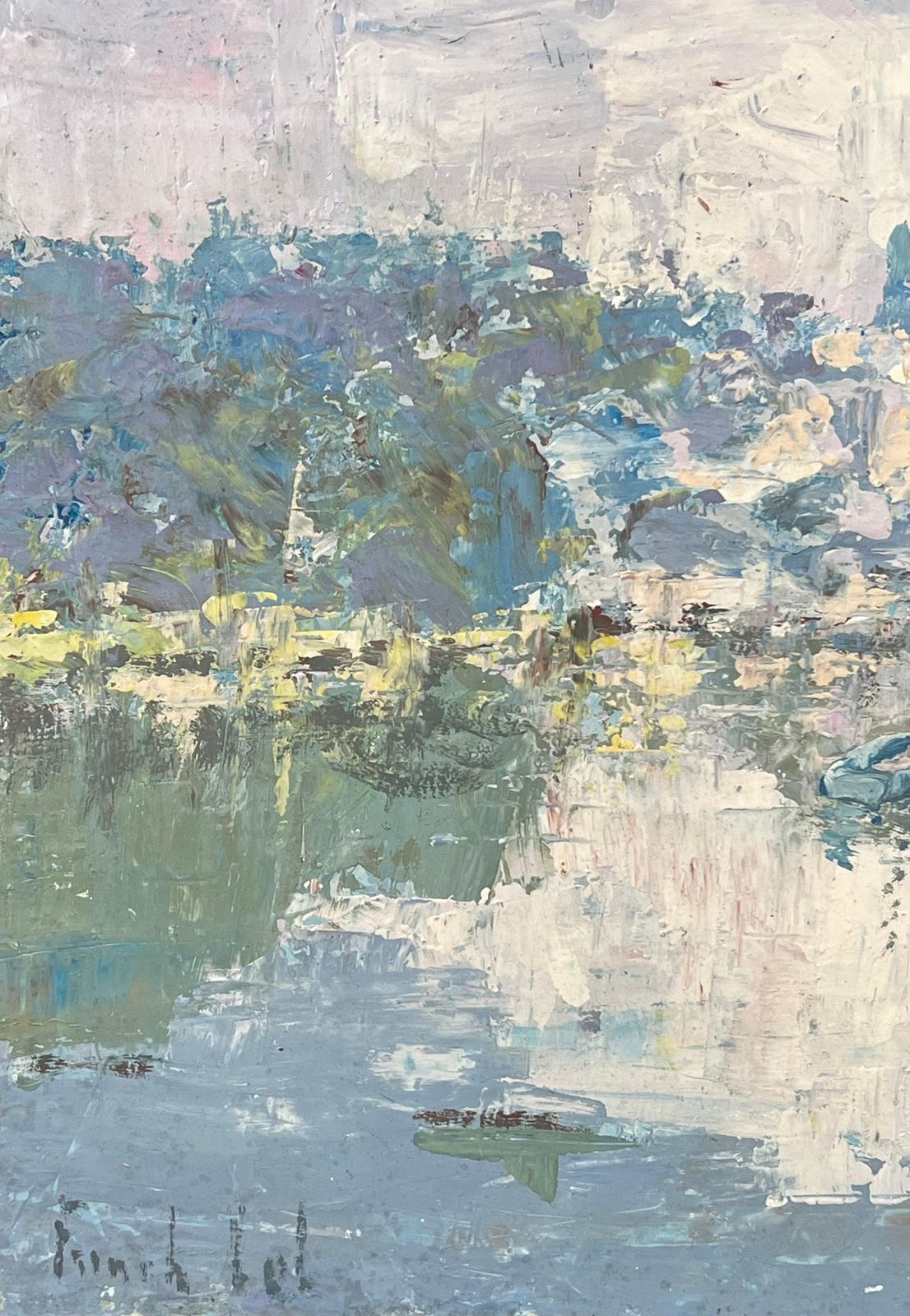 Fanch Lel Boat In Dappled Lake Blurred Town French Landscape Oil Painting photo buy