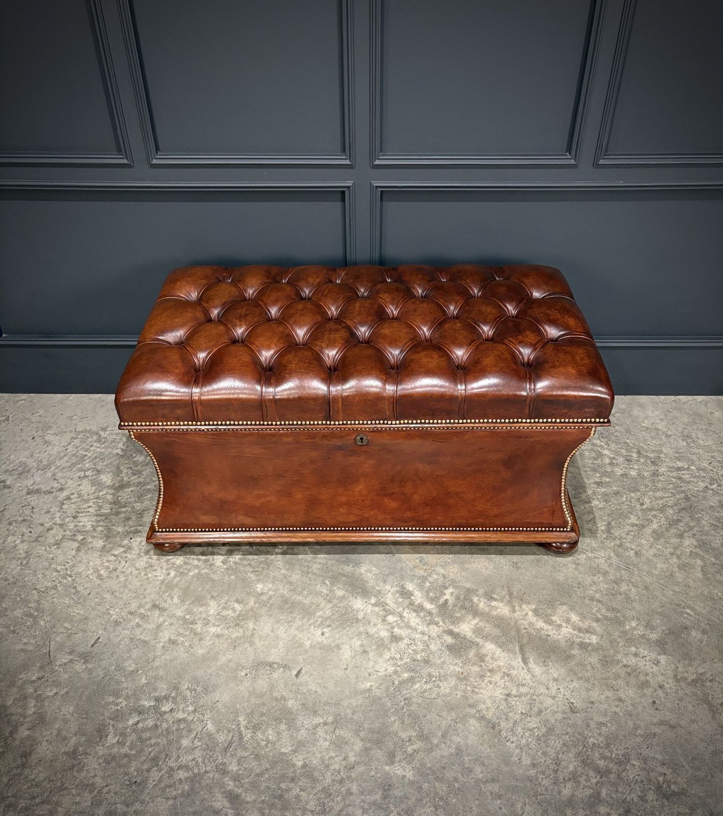 Large Regency Leather Ottoman photo vintage