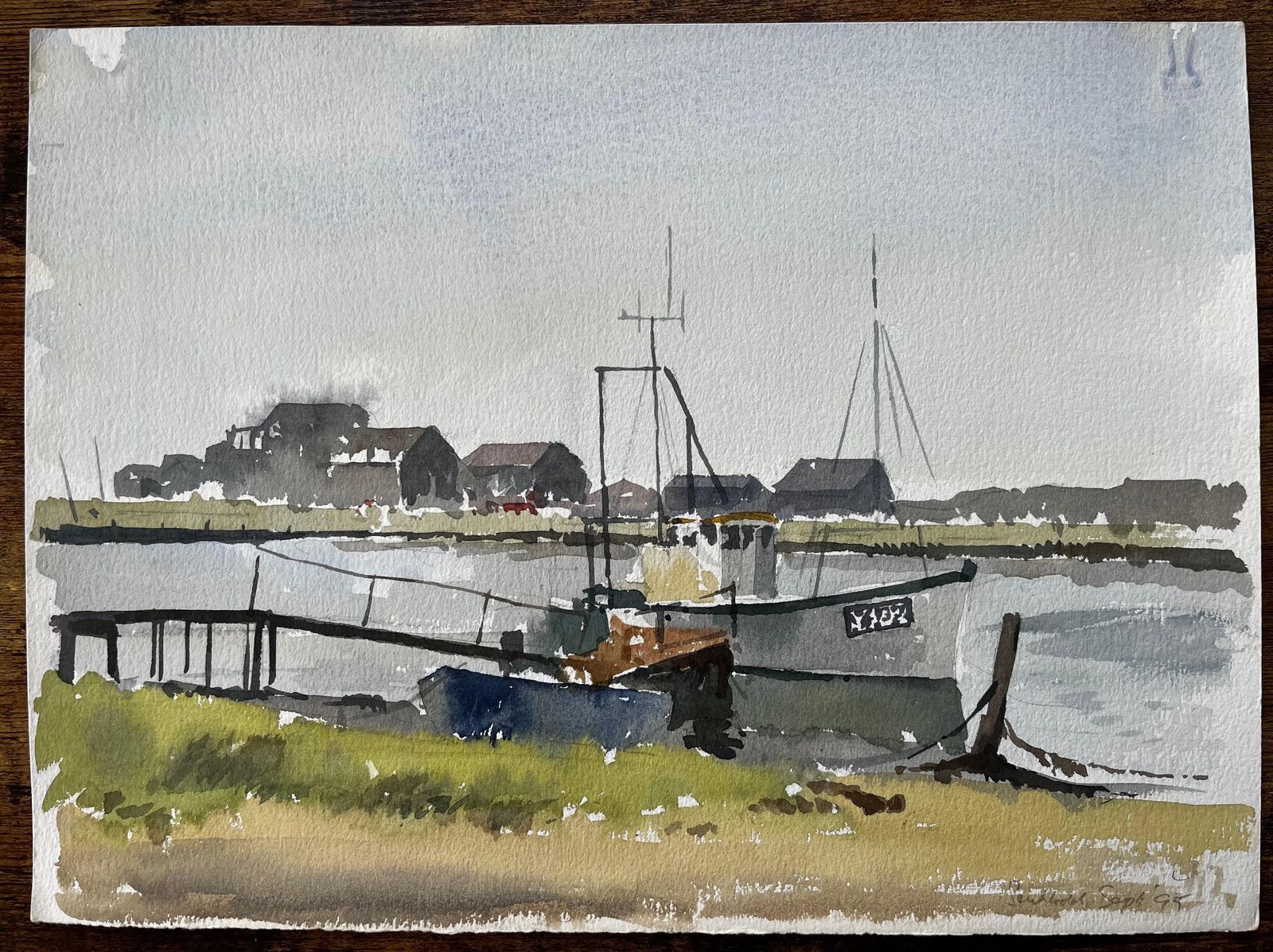 Anthony Herbert Southwold Harbour Fishing Boats And Jetty Coastal Watercolour Scene 1995 photo furniture
