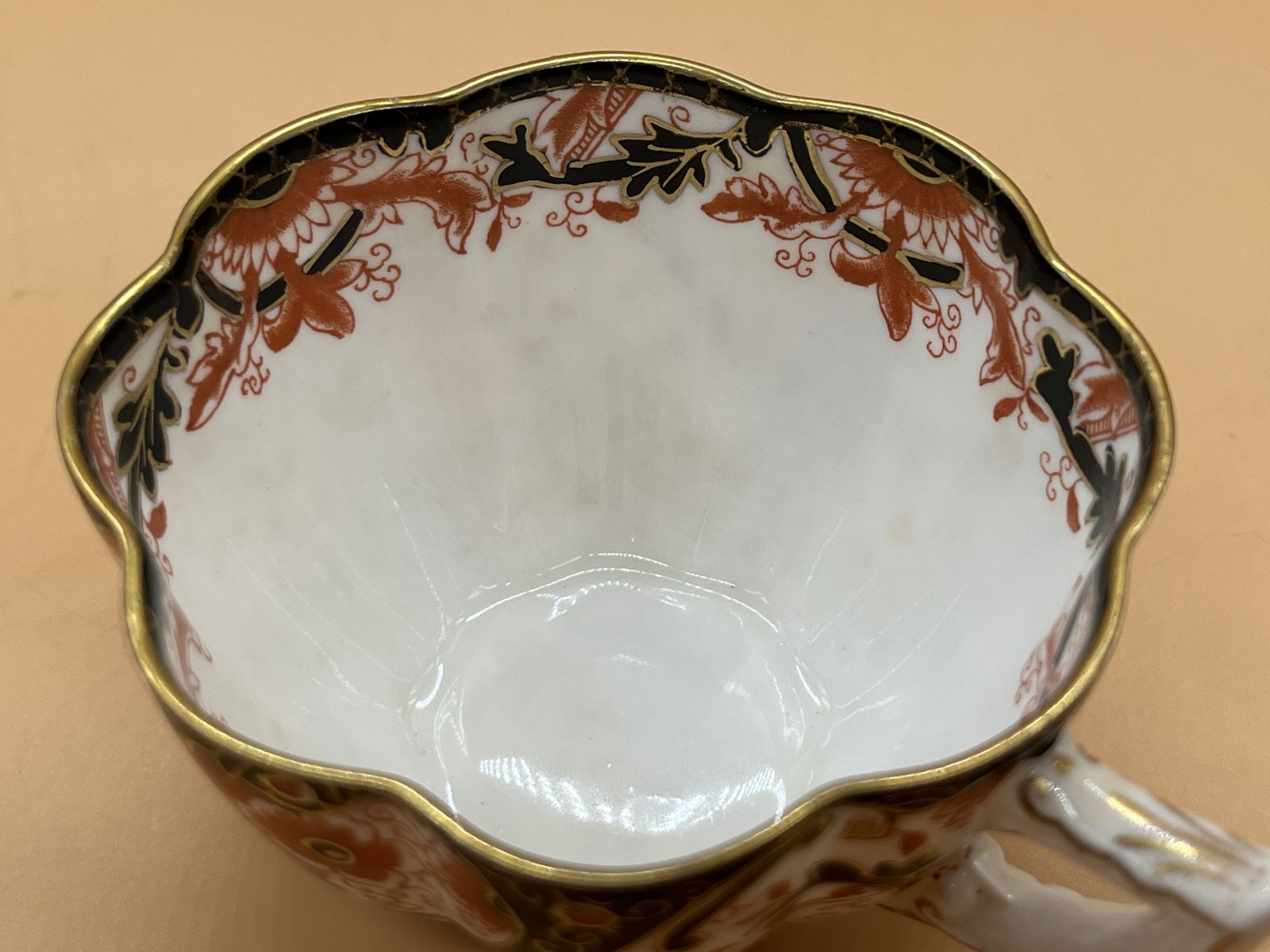 photo for sale Antique Wileman Foley Pre Shelley Fairy Shape Black Japan Pattern Tea Trio. C1889. Rd.119503. 153594. 4326.