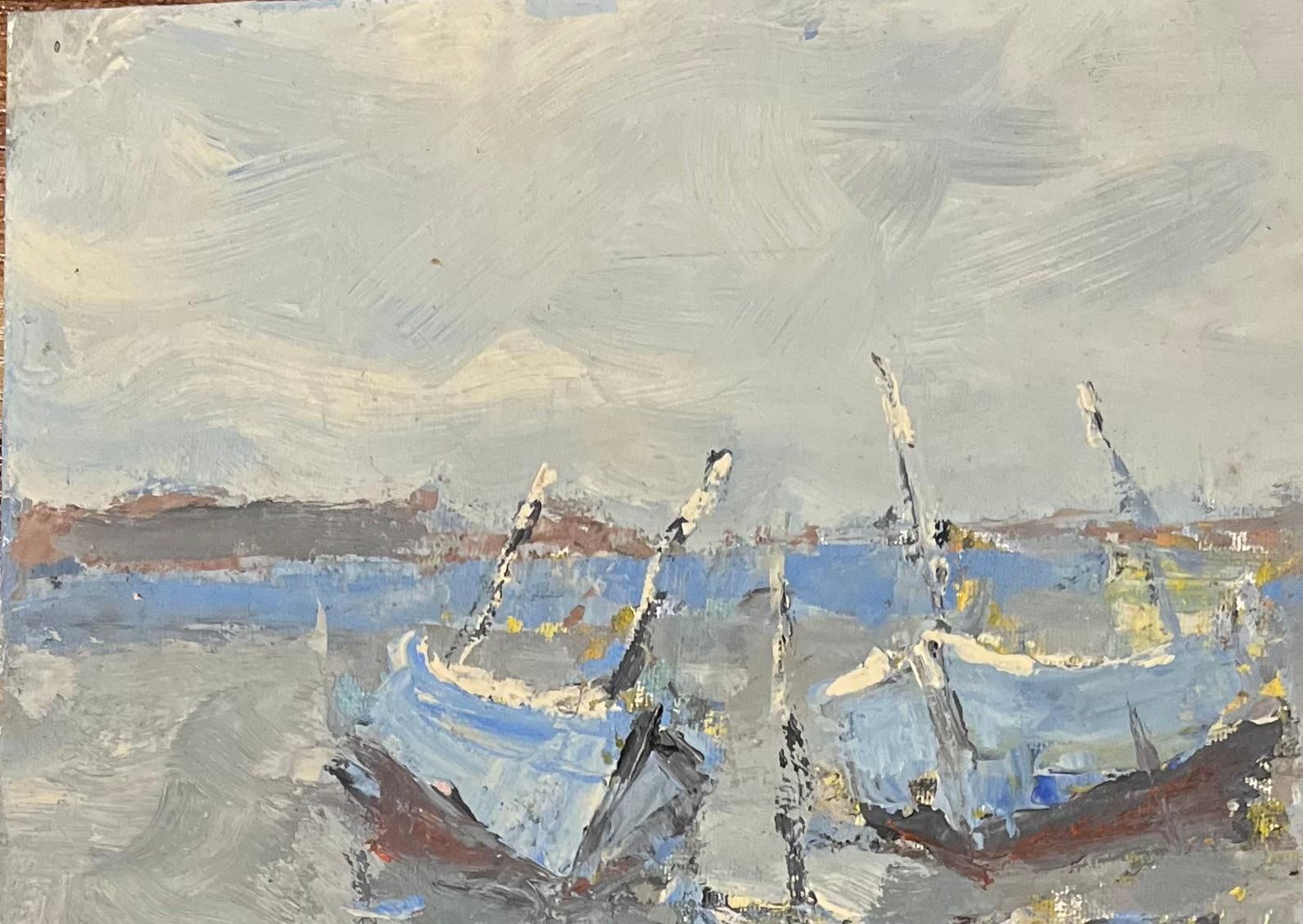 French Impressionist Oil Painting Of Boats Moored In A Tranquil Harbor photo 545.0