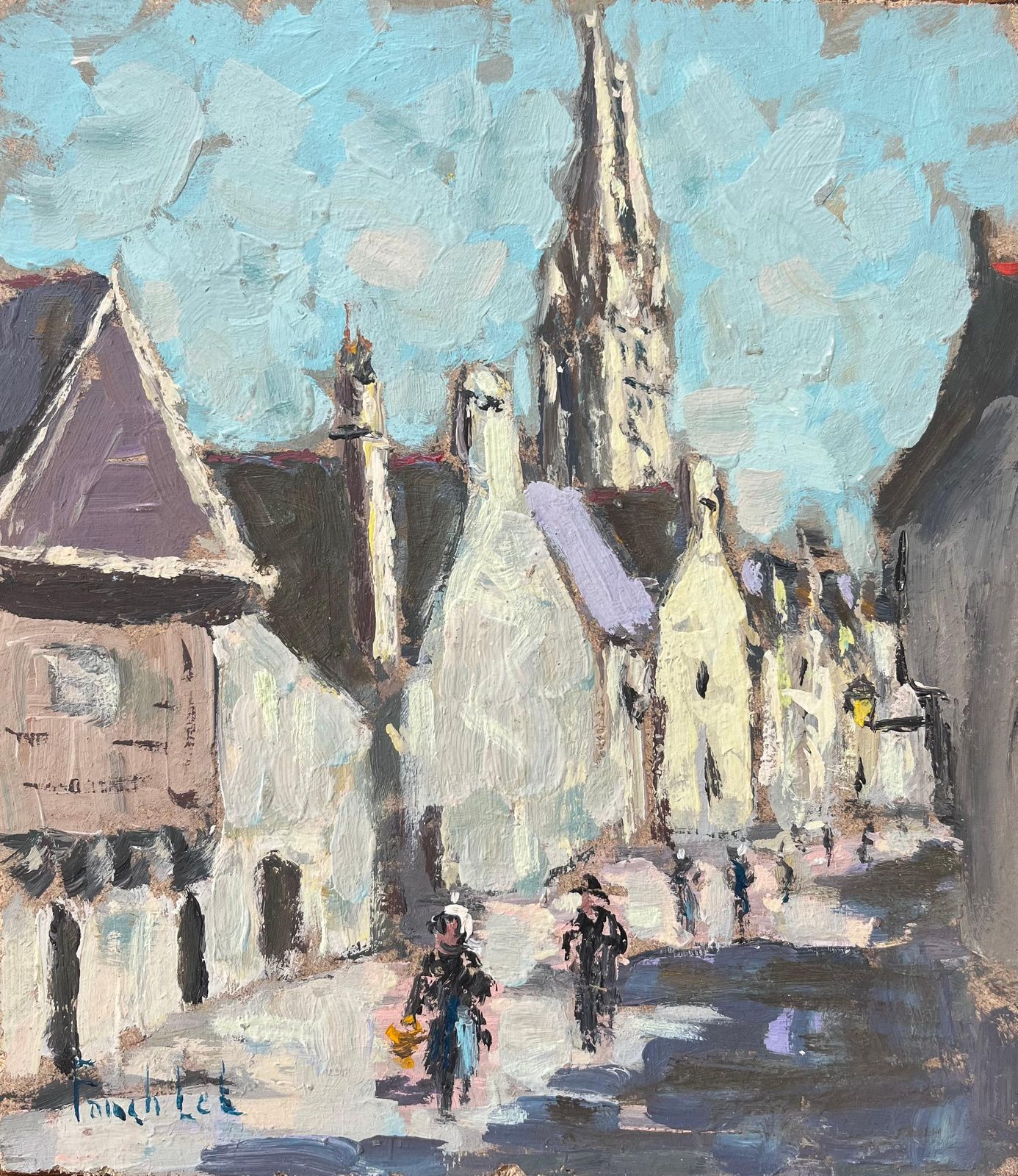 French Impressionist Oil Painting Of Village View In Espalion  Aveyron