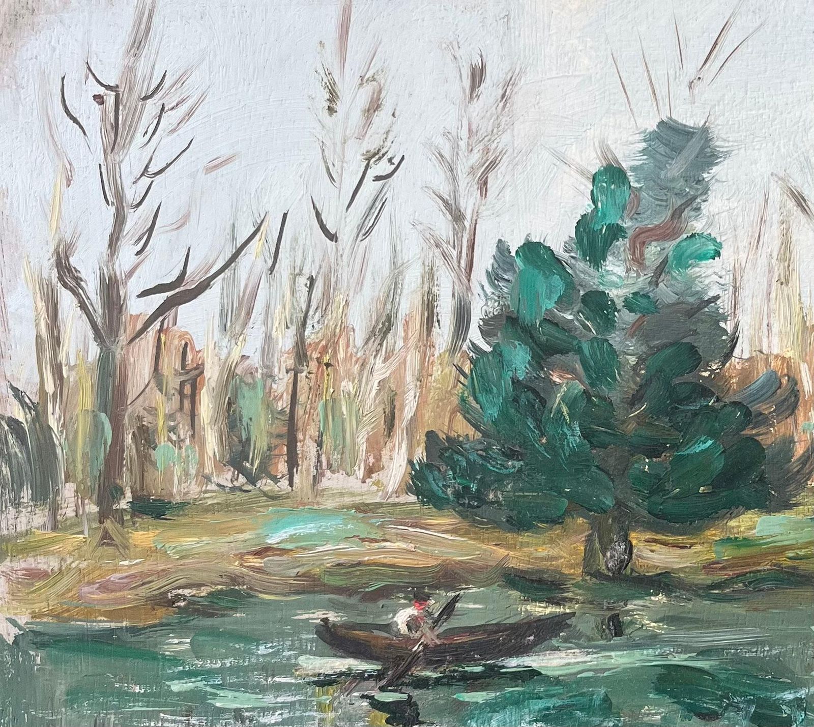 French Impressionist Oil Painting Of A Figure Rowing Along A Tranquil River photo Art