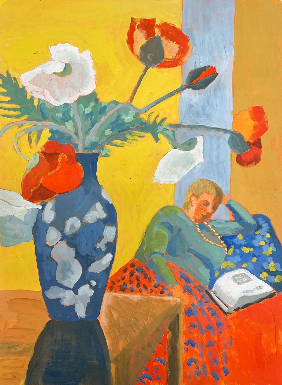 Bright Still Life With Poppies And Reclining Woman Bold And Modernist Style