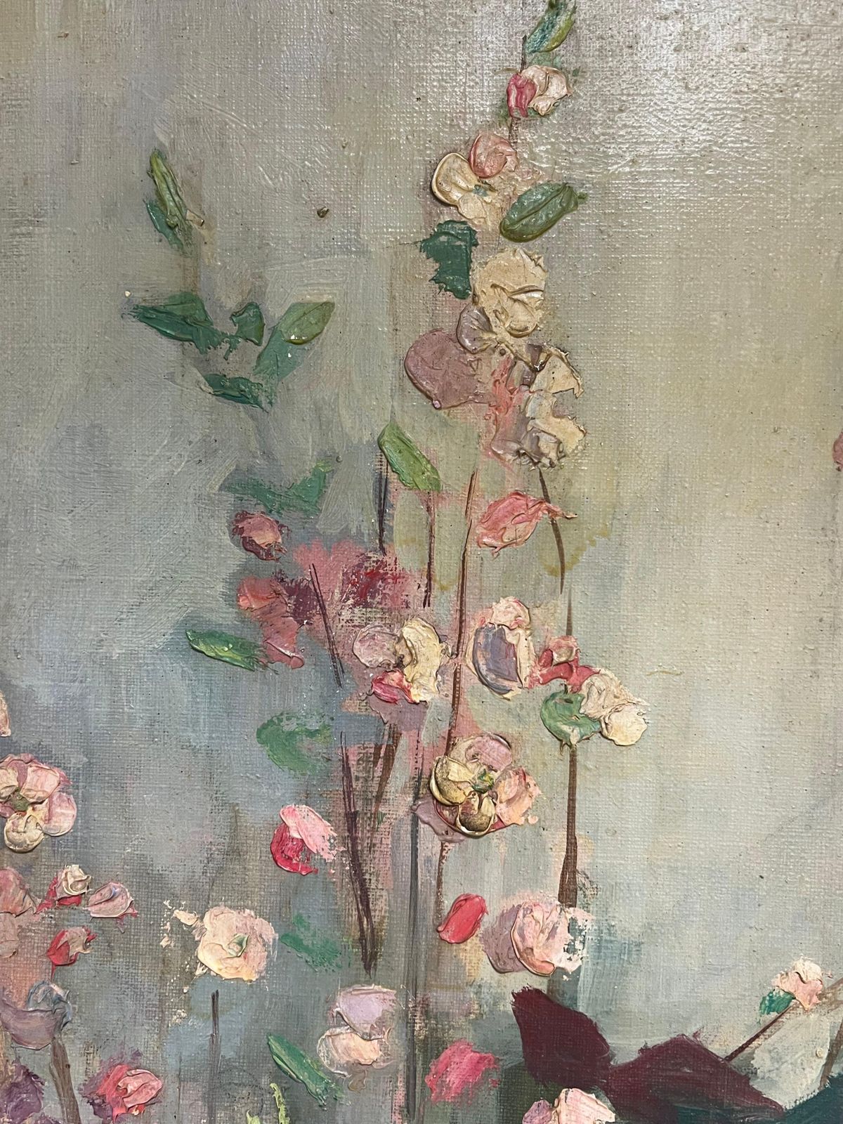 Huge Mid Century French Oil Floral Still Life Pink Blossoms In Terracotta Vase Mid 20th Century photo Art