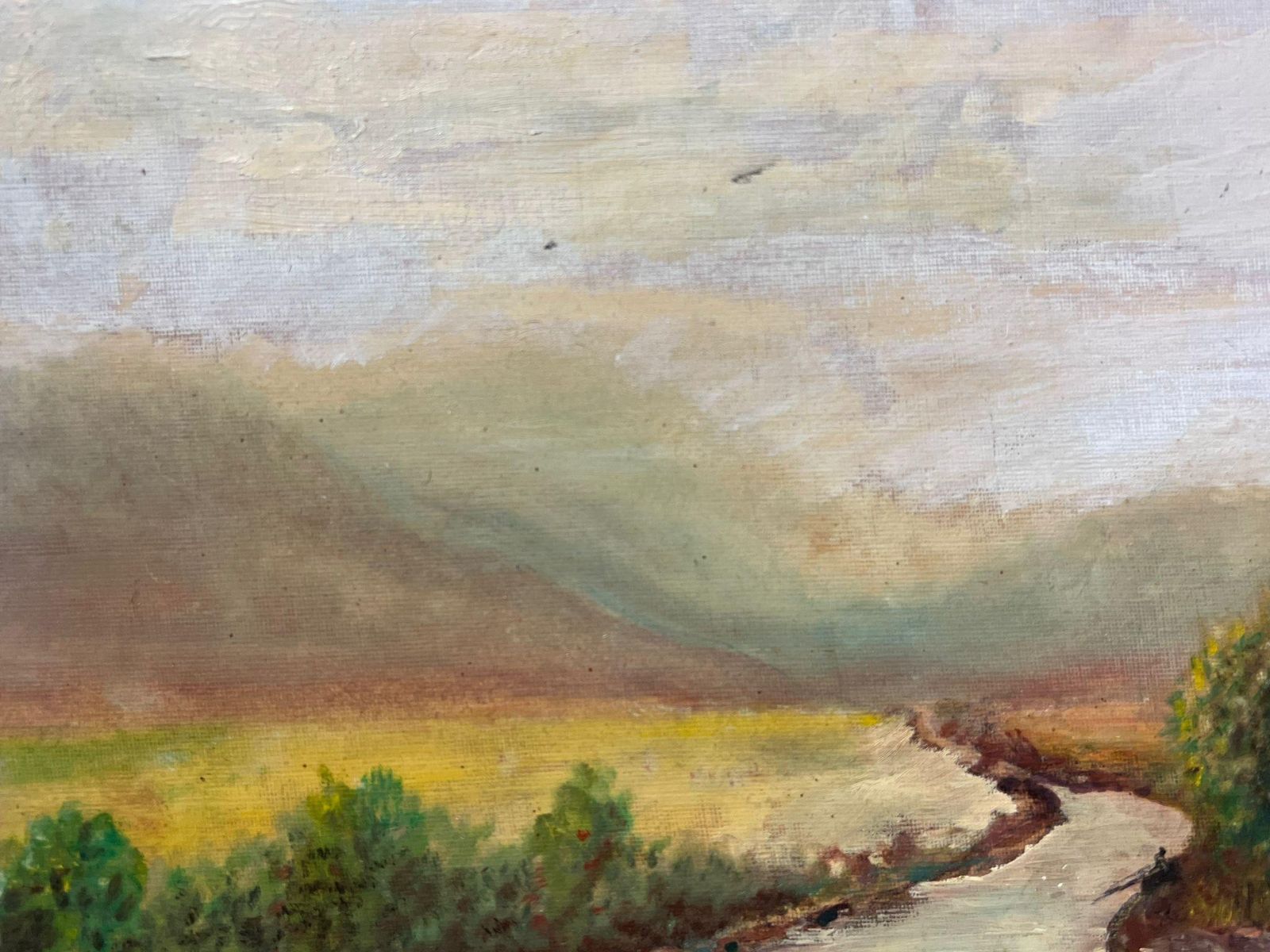 Vintage English Antique Oil Painting Winding River In Country Landscape photo Art
