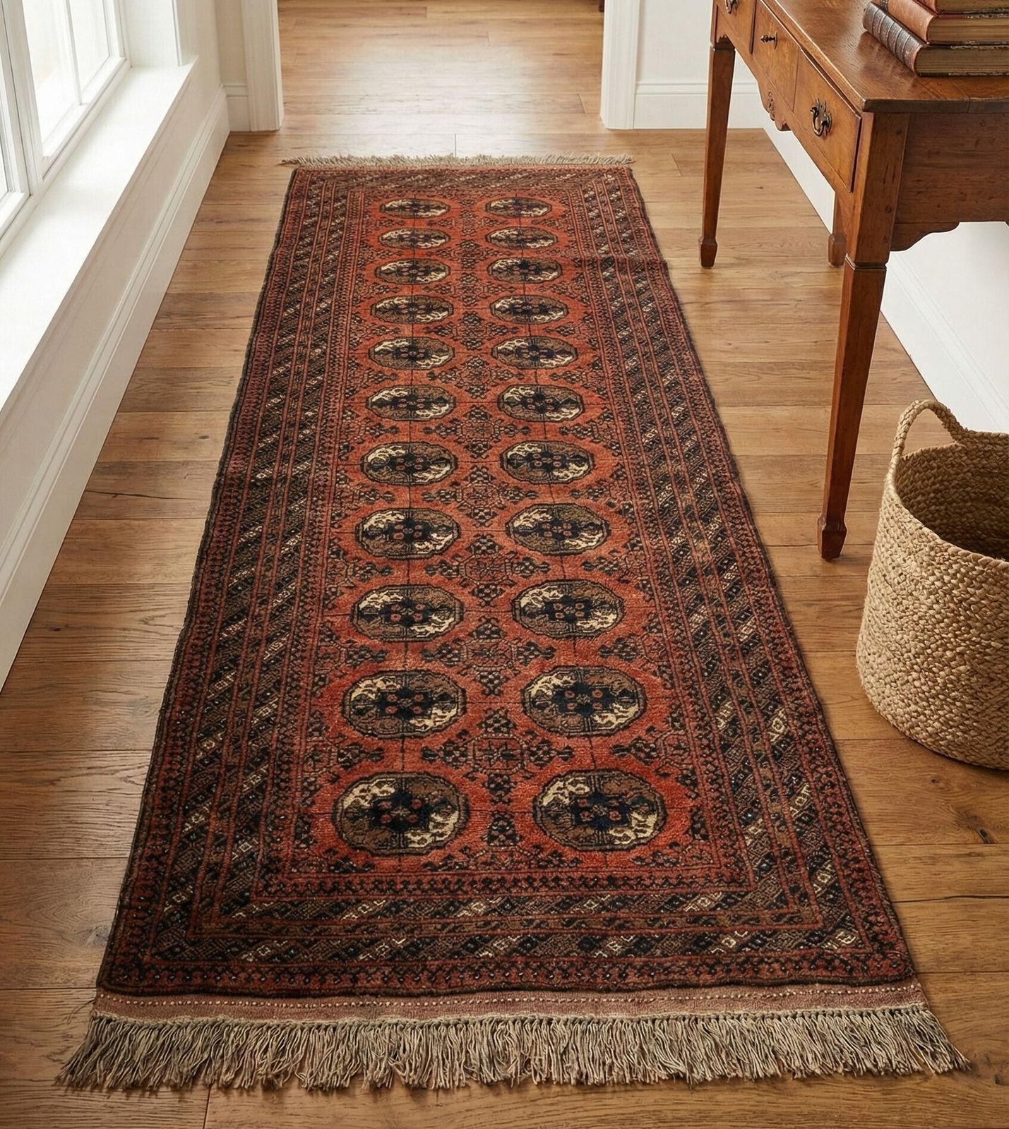 Vintage Hand Knotted Afghan Bukhara Runner Rug (280cm X 100cm)