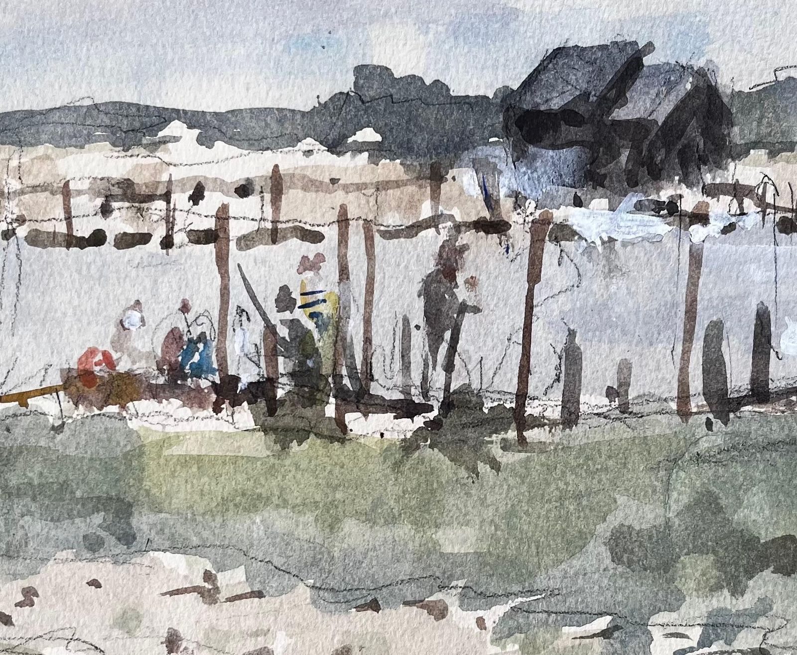 Anthony Herbert Original Watercolour Riverside Jetty With Figures 2006 By Tony Herbert 2006 photo buy