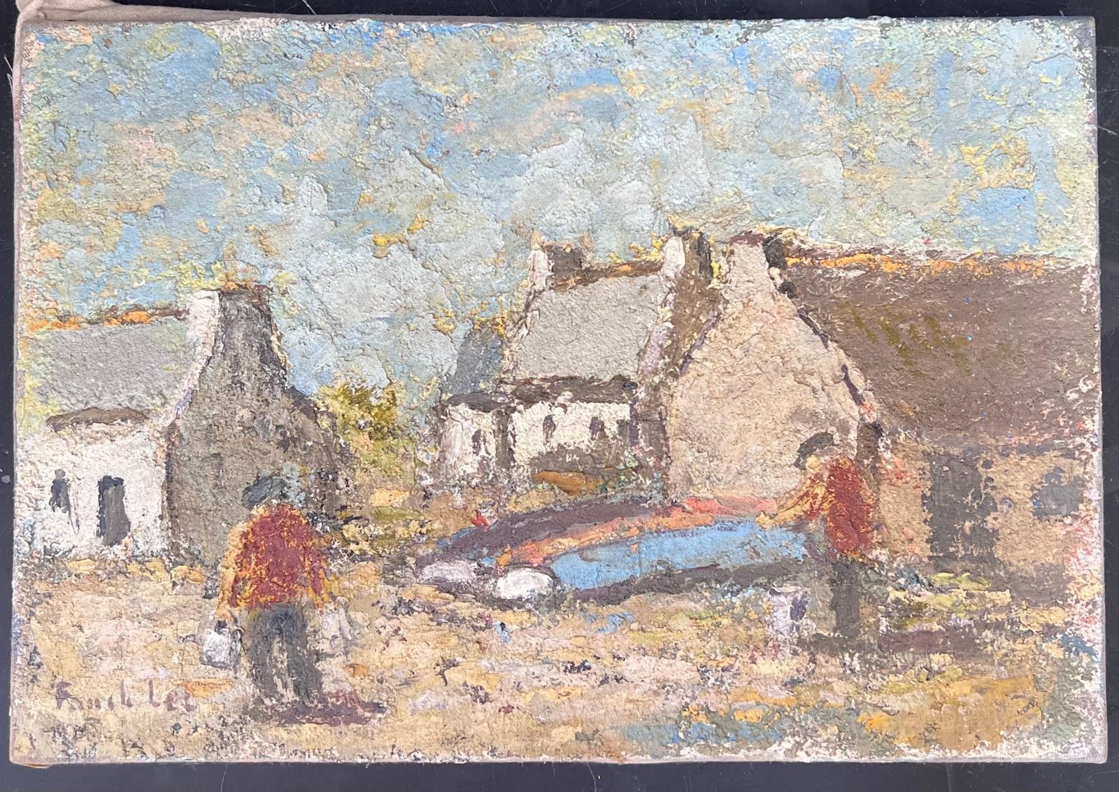 Fanch Lel The Fisherman In Preparation In A French Village Landscape Oil Painting photo furniture