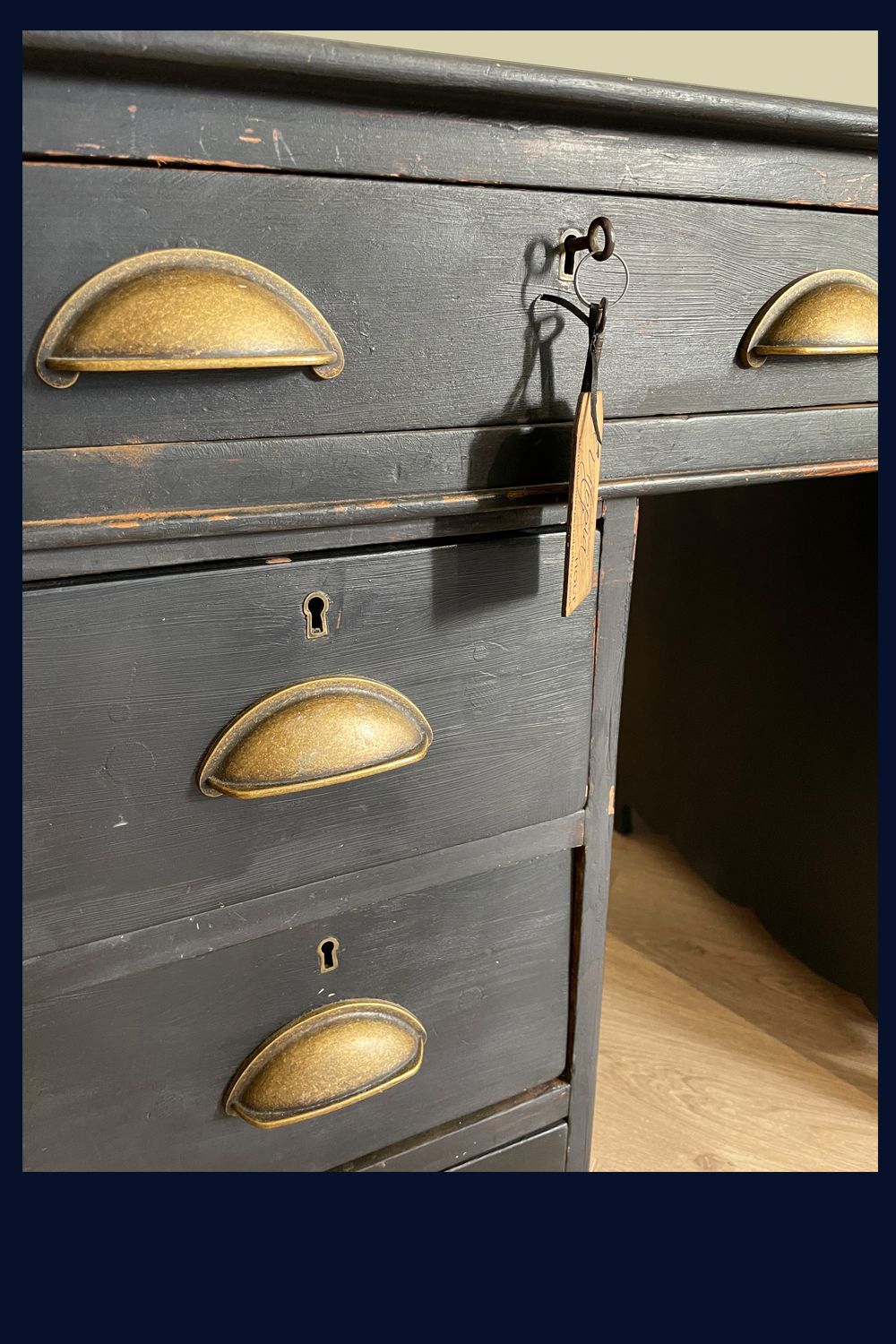 Vintage Painted Desk With Leather Skiver And Lockable Drawers photo 200.0