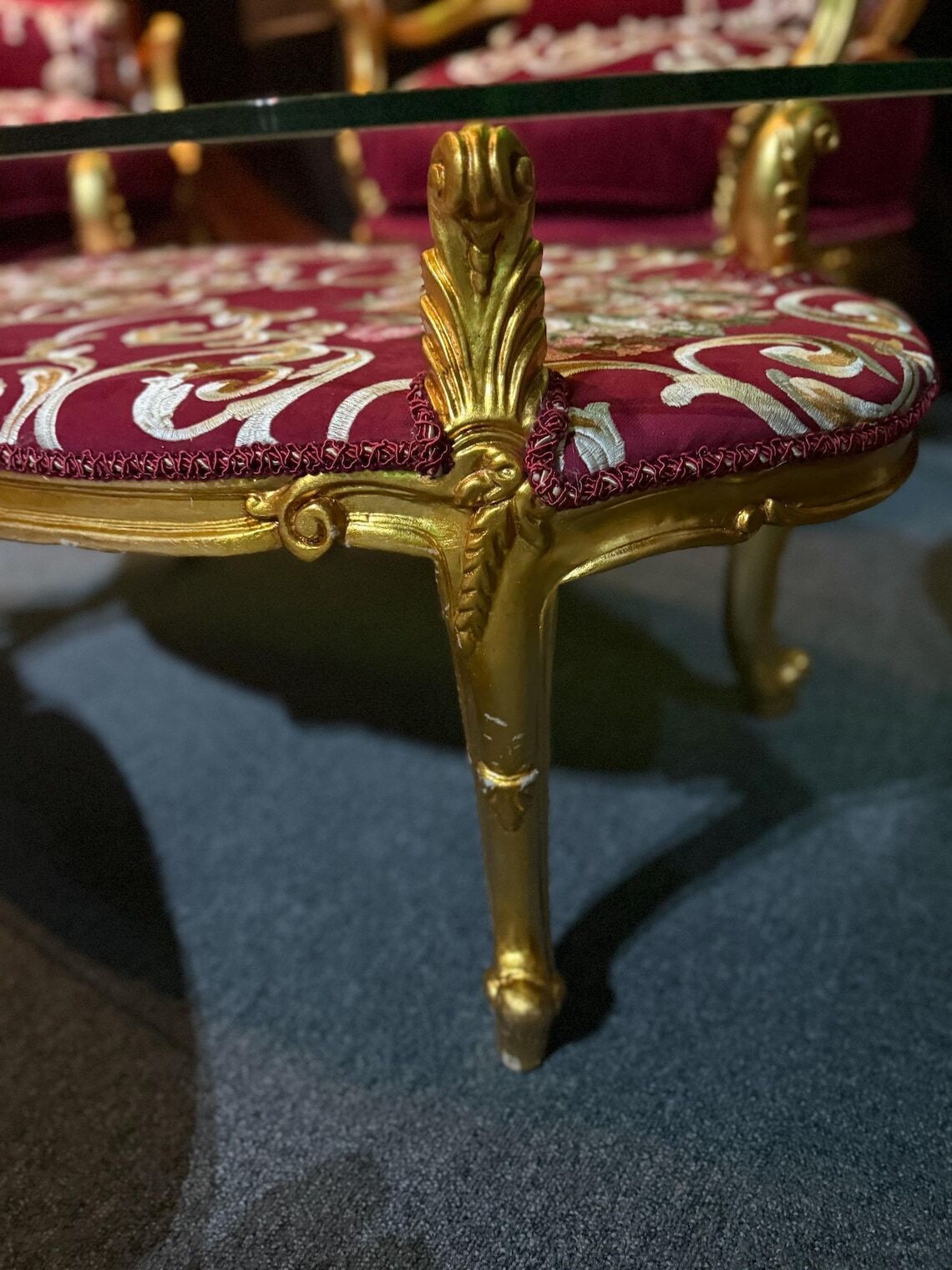 French Provincial 4 Piece Salon Set – Sofa Two Armchairs And Glass Coffee Table photo buy