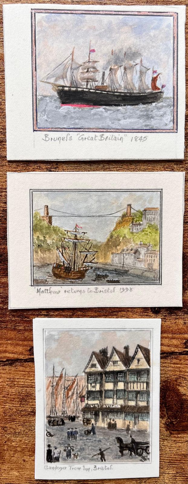 Jack Grunwell Set Of Three Maritime Miniature Watercolors Of Historic Bristol Ships photo furniture