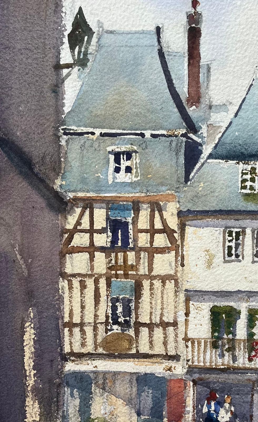 Anthony Avery British Impressionist Watercolor Of A Busy Street In Lannion Square, Brittany photo vinterior