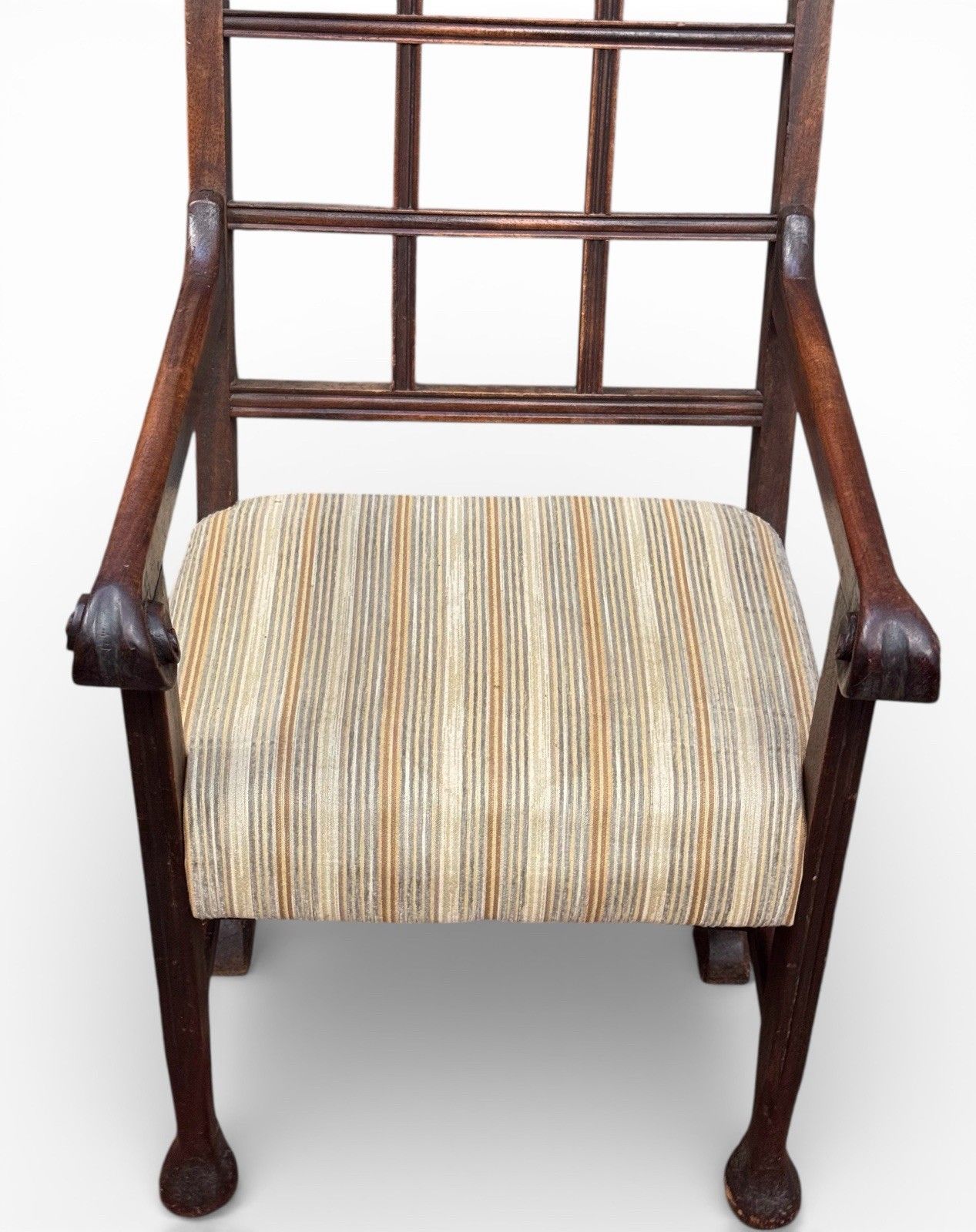 photo for sale Antique William Birich Mahogany Armchair Arts And Crafts Lattice Backs C1900s