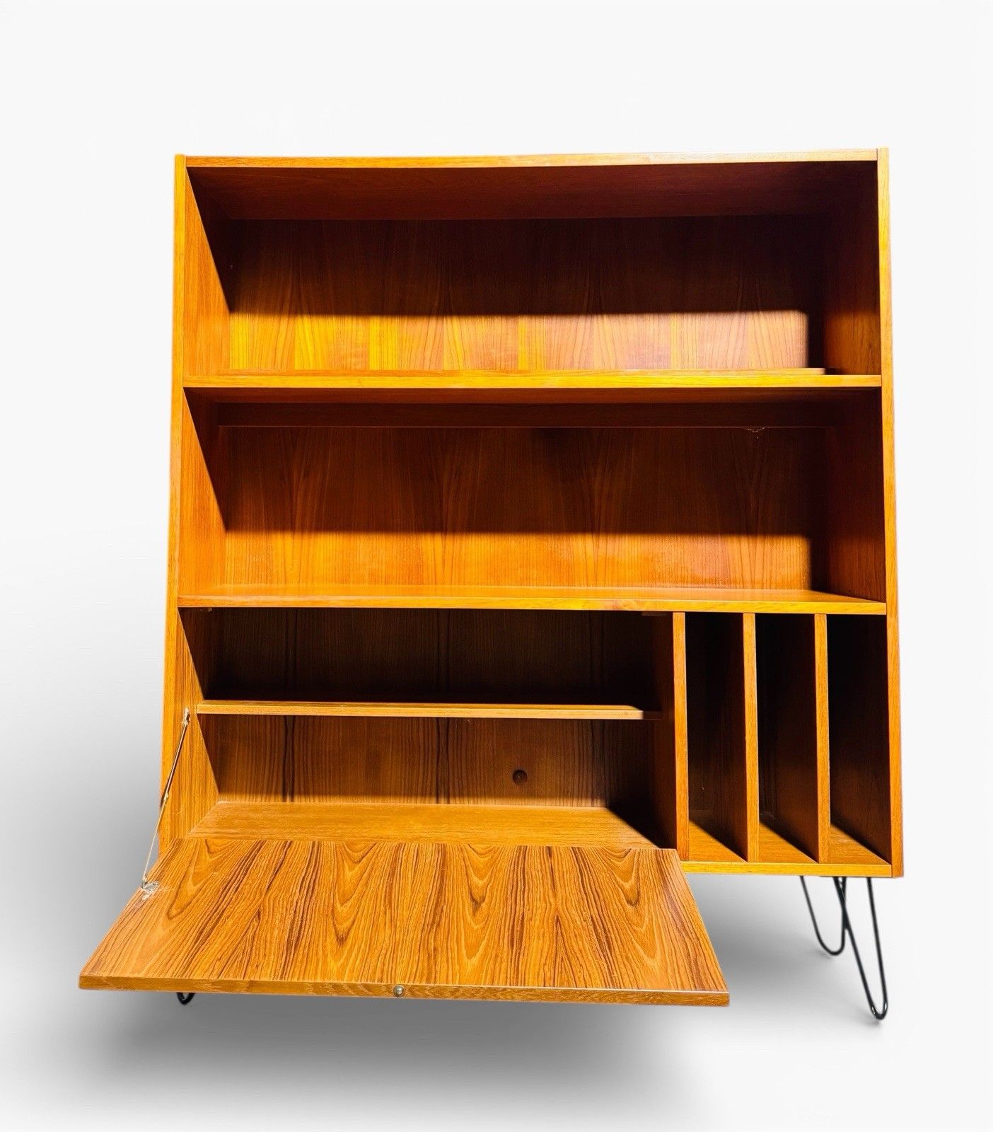 Danish Poul Hundvead Teak Bookcase Record Cabinet Hair Pin Legs Retro C1970s photo furniture