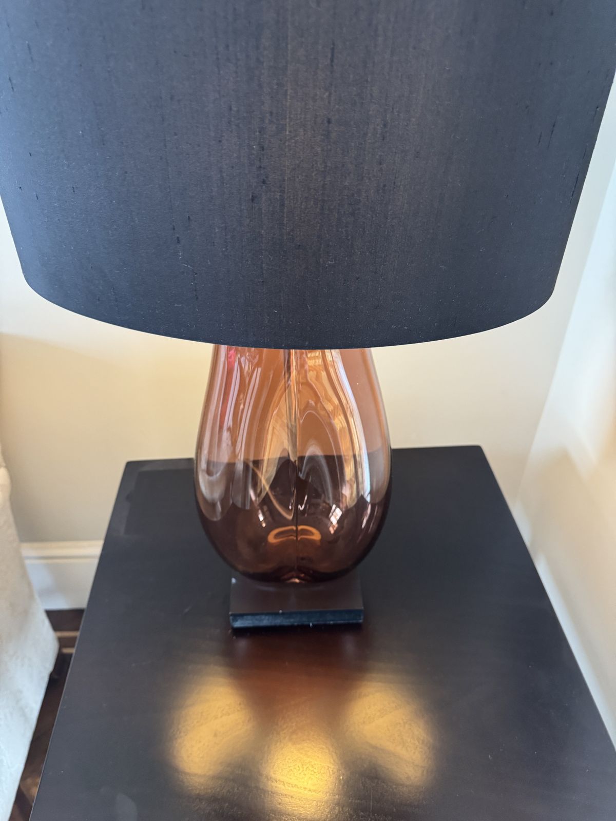 Pair Of Porta Romana Coffee Bean Table Lamps – Amber Glass photo 1450.0