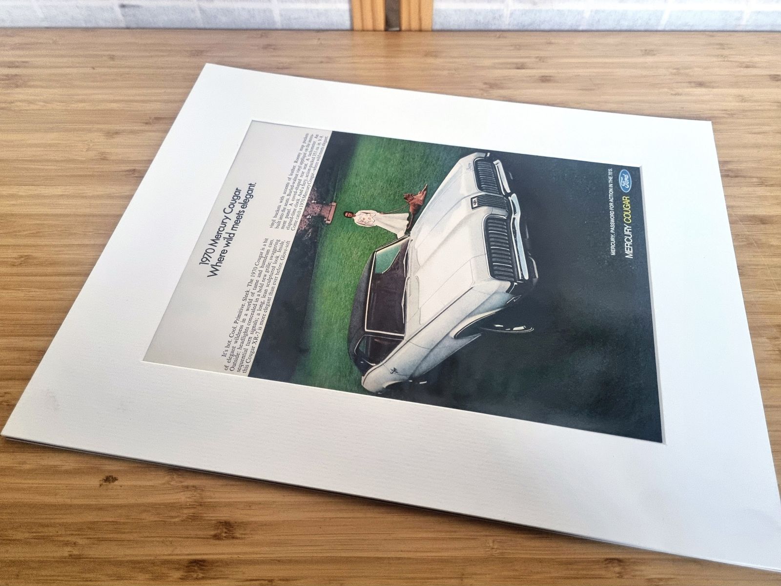Vintage Car Print Advertisement, Mercury Cougar Magazine Ad, 1970s American Automobile Wall Art Mounted photo furniture