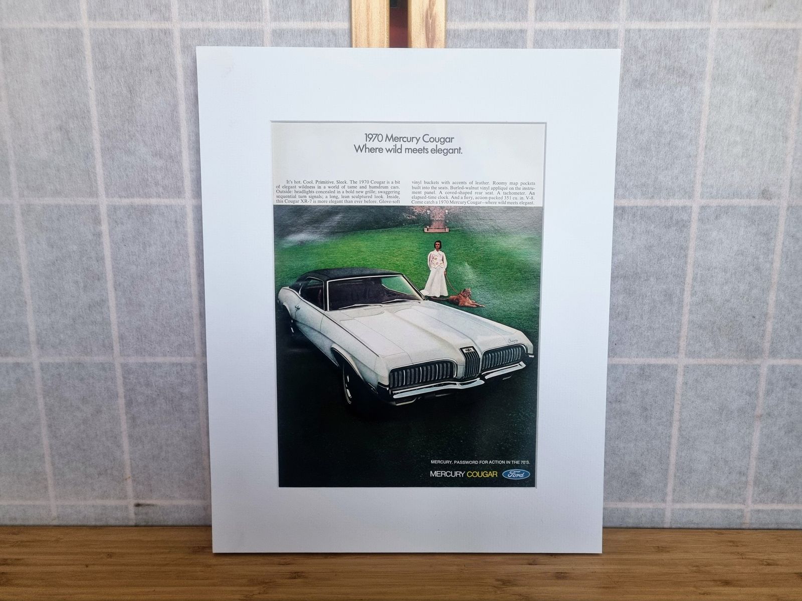 Vintage Car Print Advertisement, Mercury Cougar Magazine Ad, 1970s American Automobile Wall Art Mounted photo 65.0