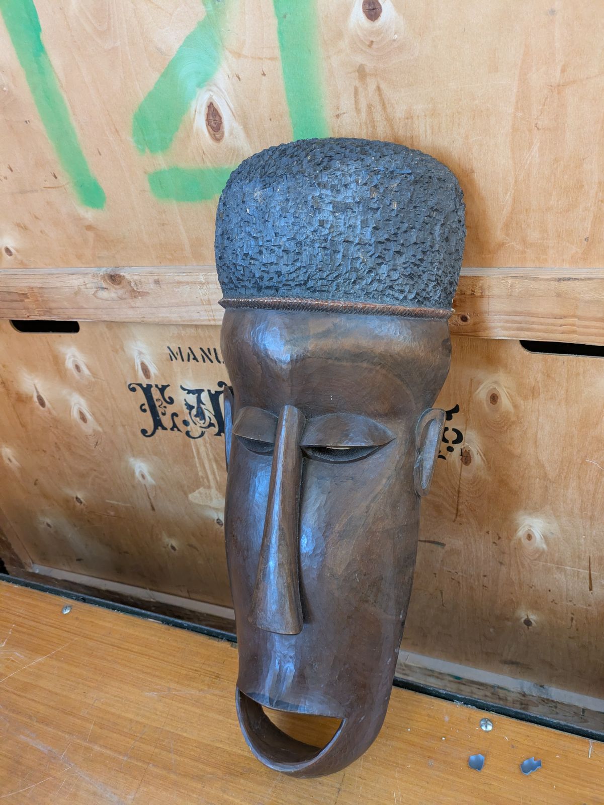 Vintage Hand Carved Makonde Hand Carved Tribal Ebony Wall Mounted Face Mask  65 X 25 X 12 From The Malde Collection photo furniture