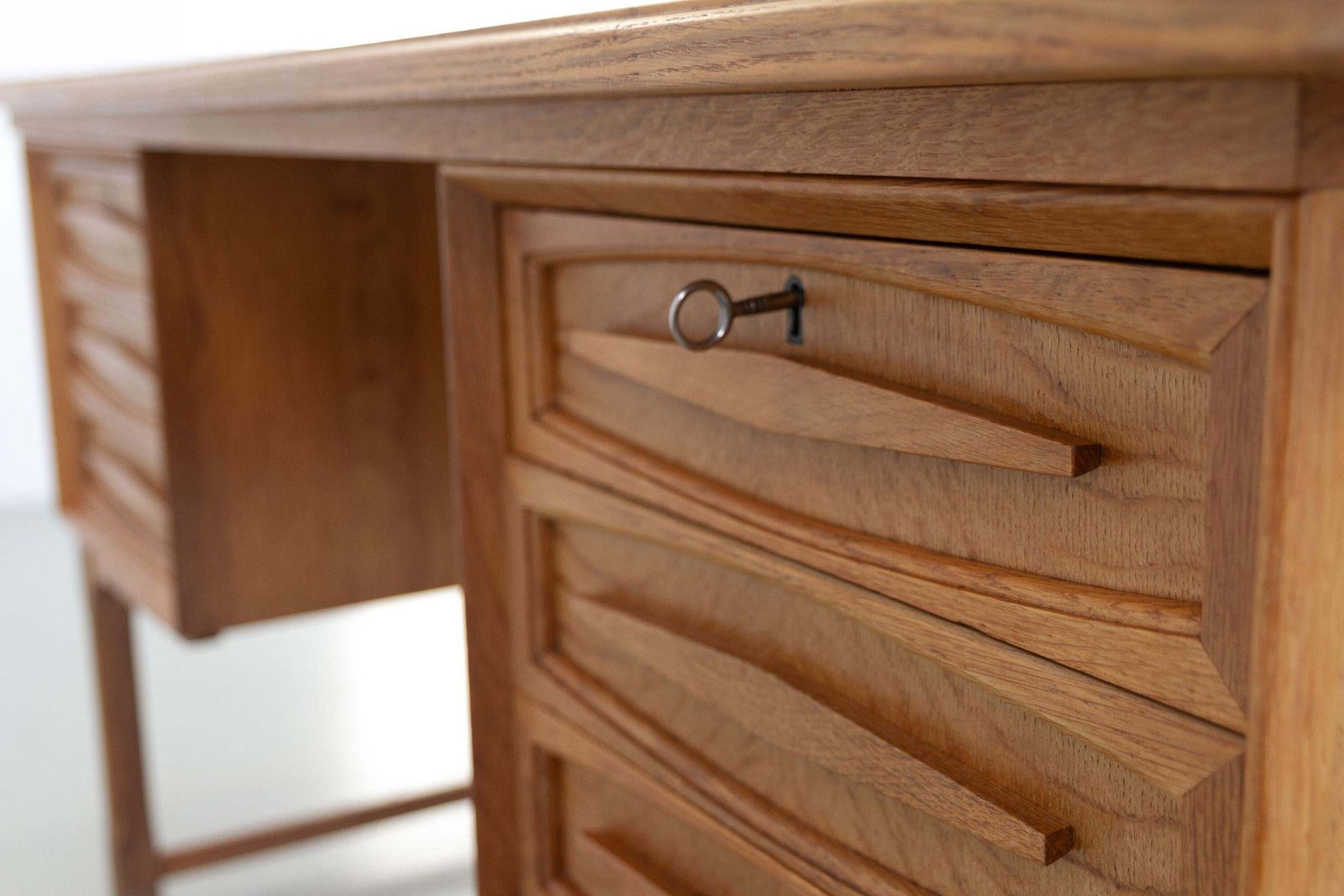 photo for sale Mid Century Danish Freestanding Oak Desk Attributed To Henning Kjærnulf, 1960s.