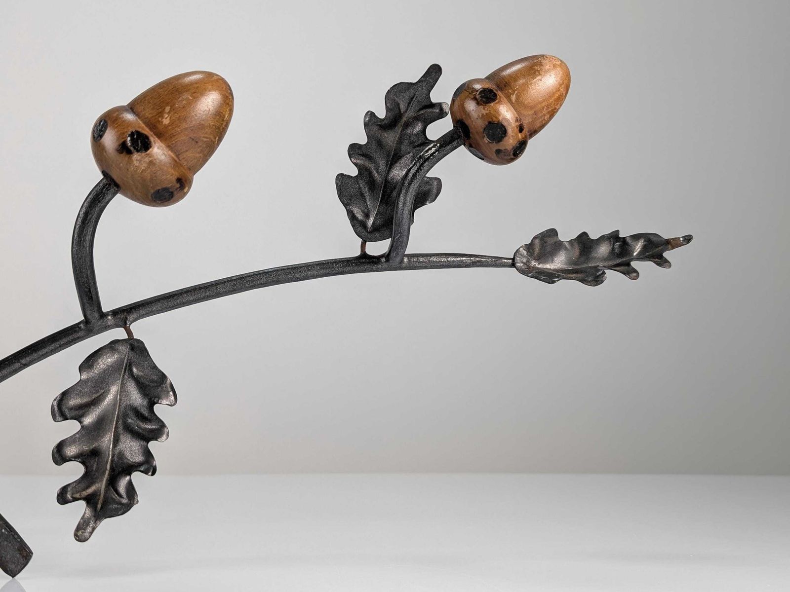 Signed Wrought Iron And Wood Acorns Coat Rack, 1960s photo buy