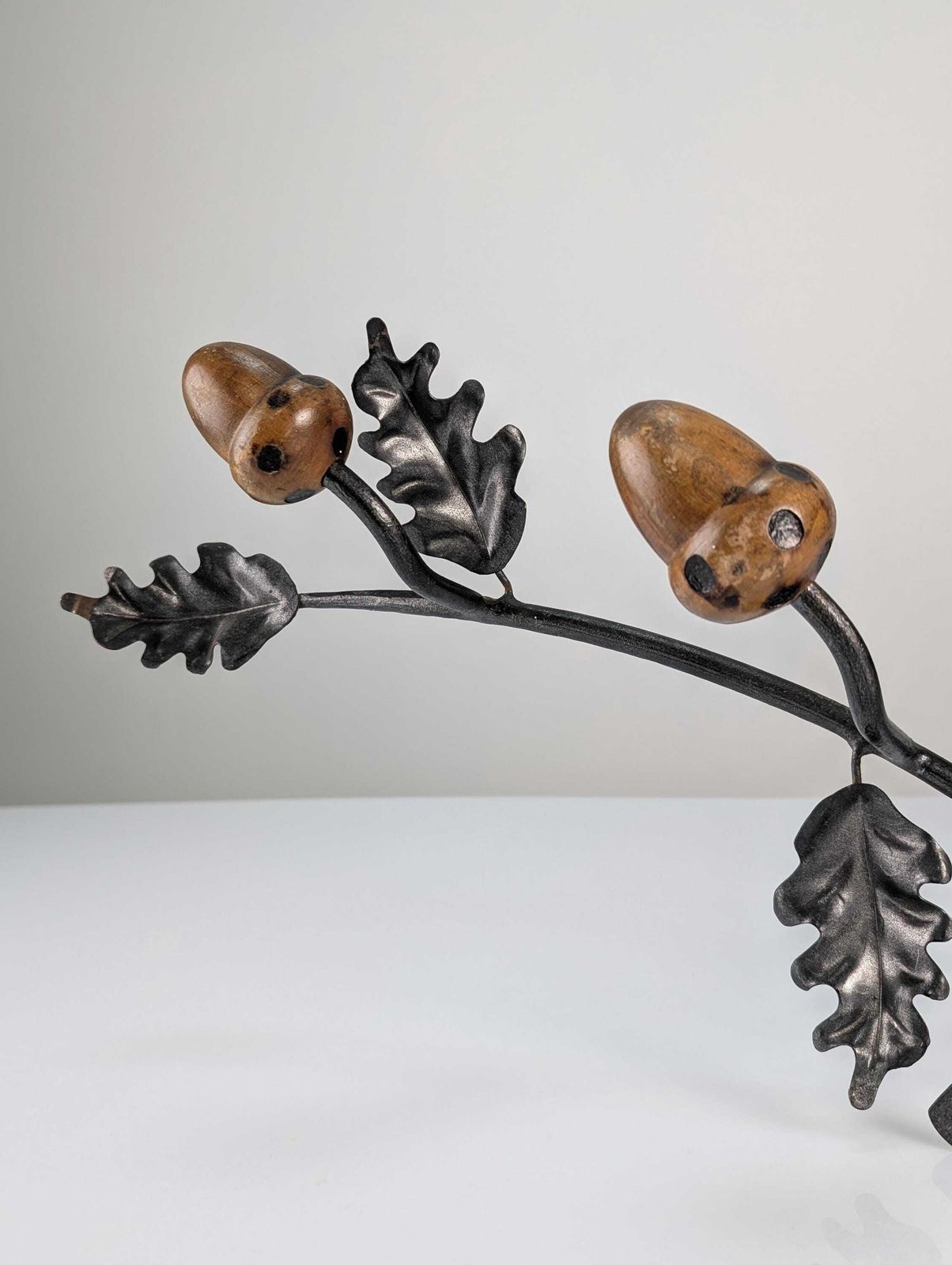 Signed Wrought Iron And Wood Acorns Coat Rack, 1960s photo vintage