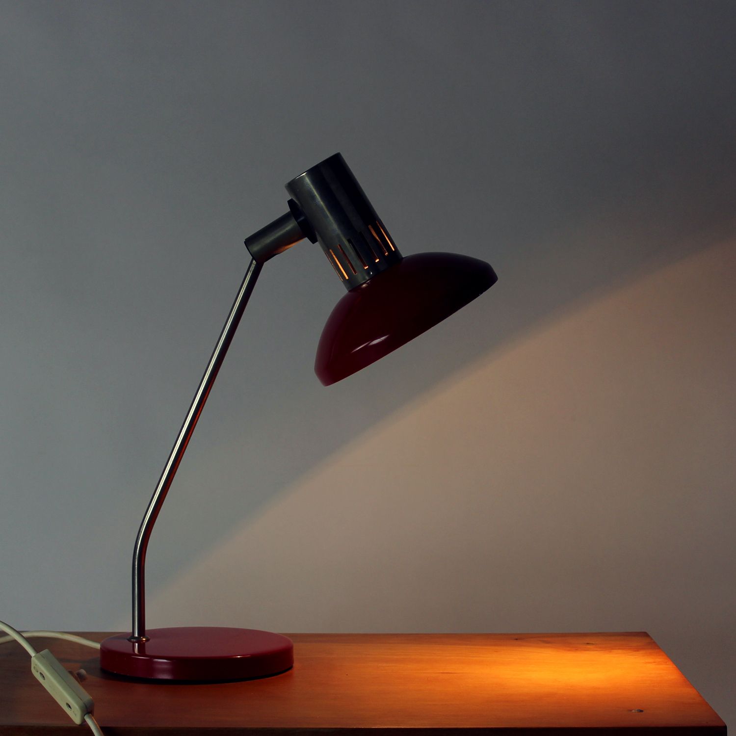 Midcentury Red Table Lamp By Aka Leuchen, Germany 1970s photo vintage