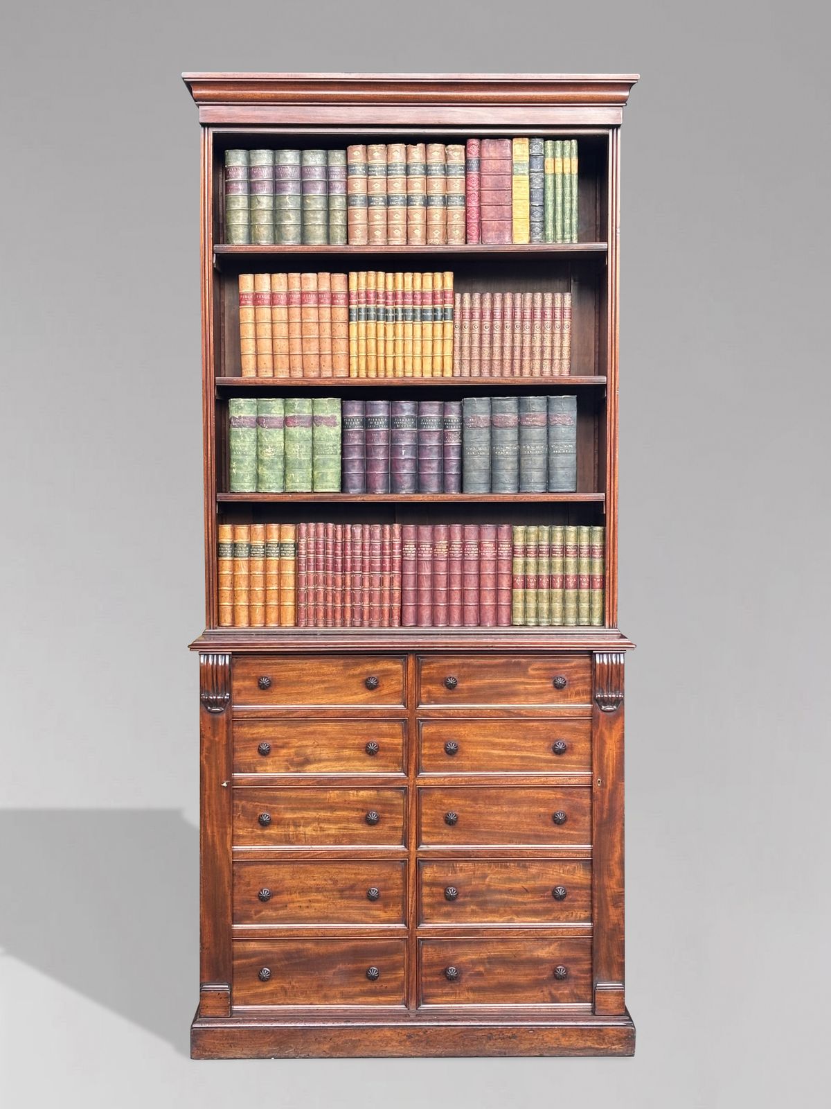 Early 19th Century Regency Period Tall Mahogany Wellington Base Open Library Bookcase photo for sale