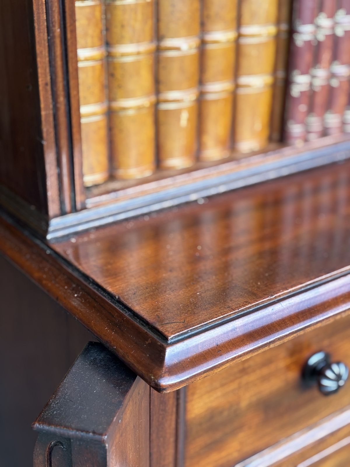 7900.0 Early 19th Century Regency Period Tall Mahogany Wellington Base Open Library Bookcase photo