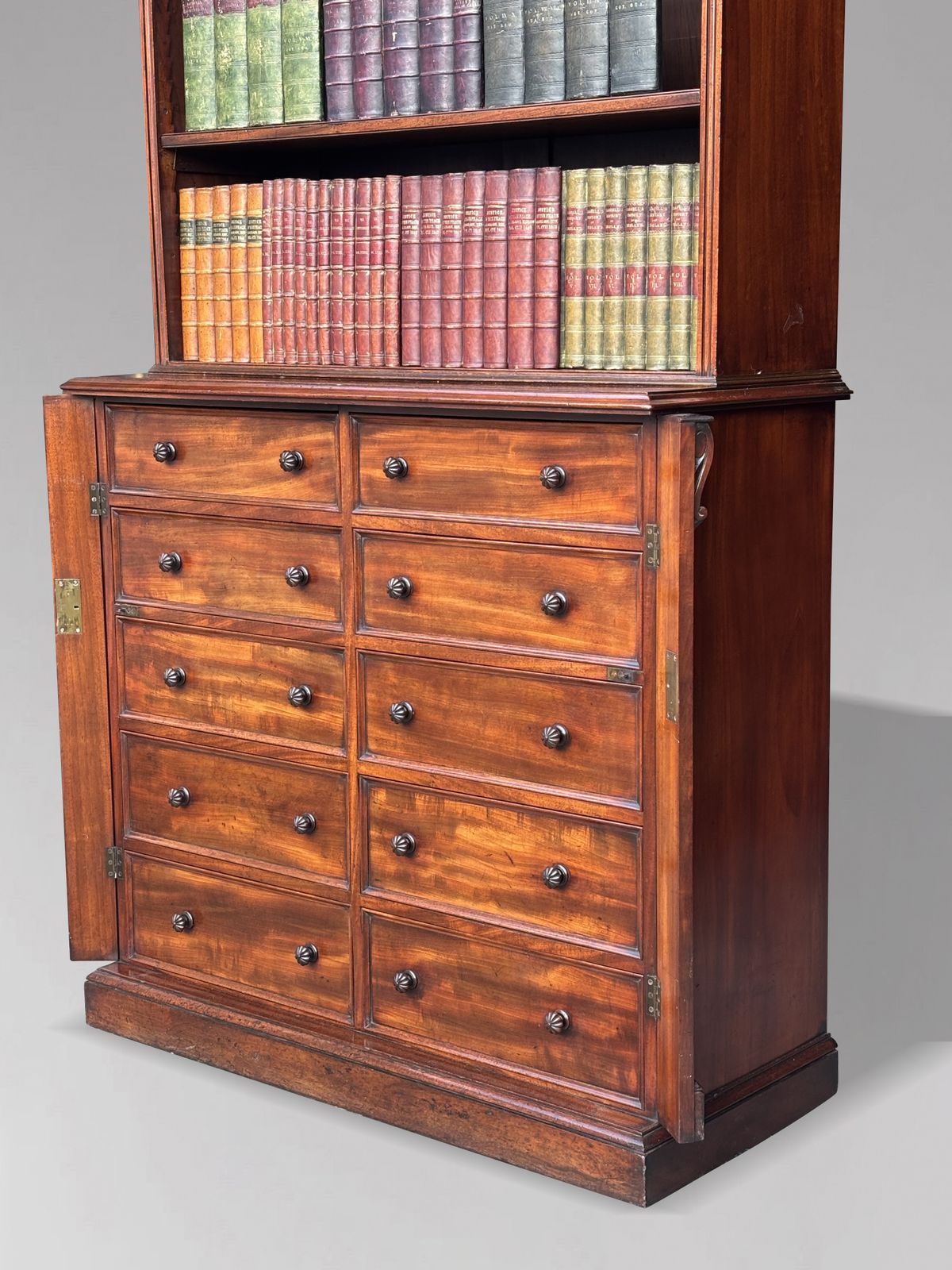photo vintage Early 19th Century Regency Period Tall Mahogany Wellington Base Open Library Bookcase