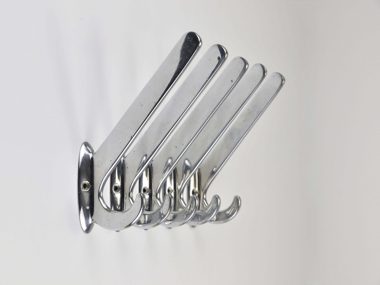 Up To 5 Large Art Deco Bauhaus Nickel & Brass Wall Coat Hooks, Vienna, 1930s photo vintage