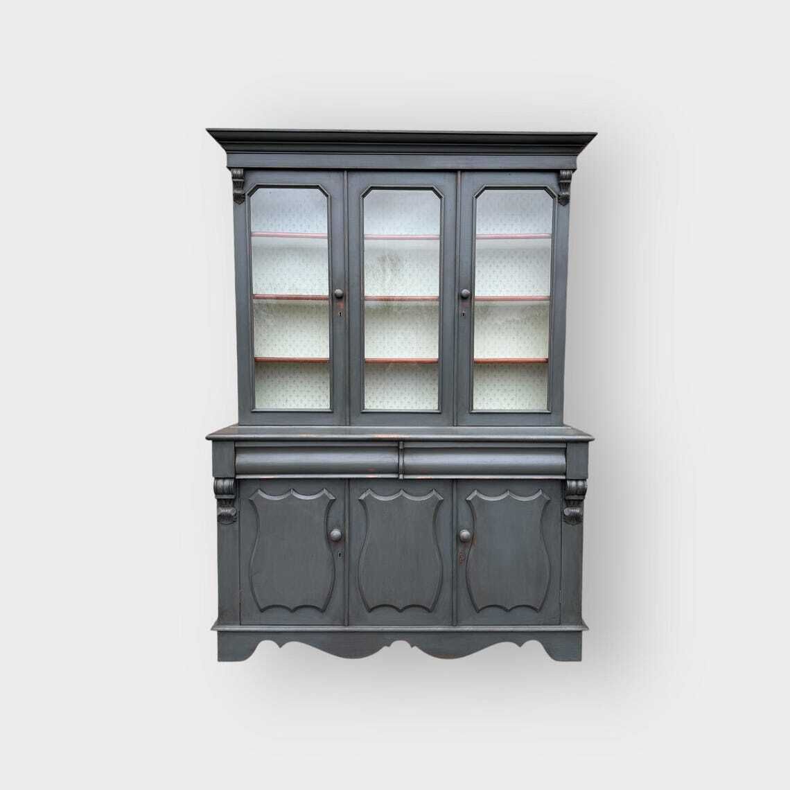 Antique Painted 3 Door Glazed Bookcase Cupboard Glazed Display Bookcase photo furniture
