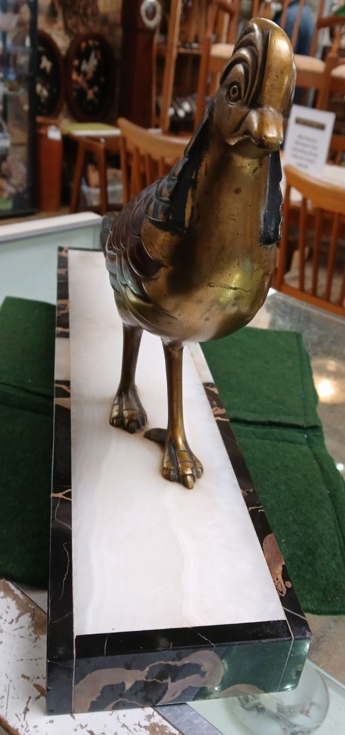 Art Deco Cold Painted Bronze Pheasant On Onyx & Marble Base Jean Baptiste Hughes photo vinterior