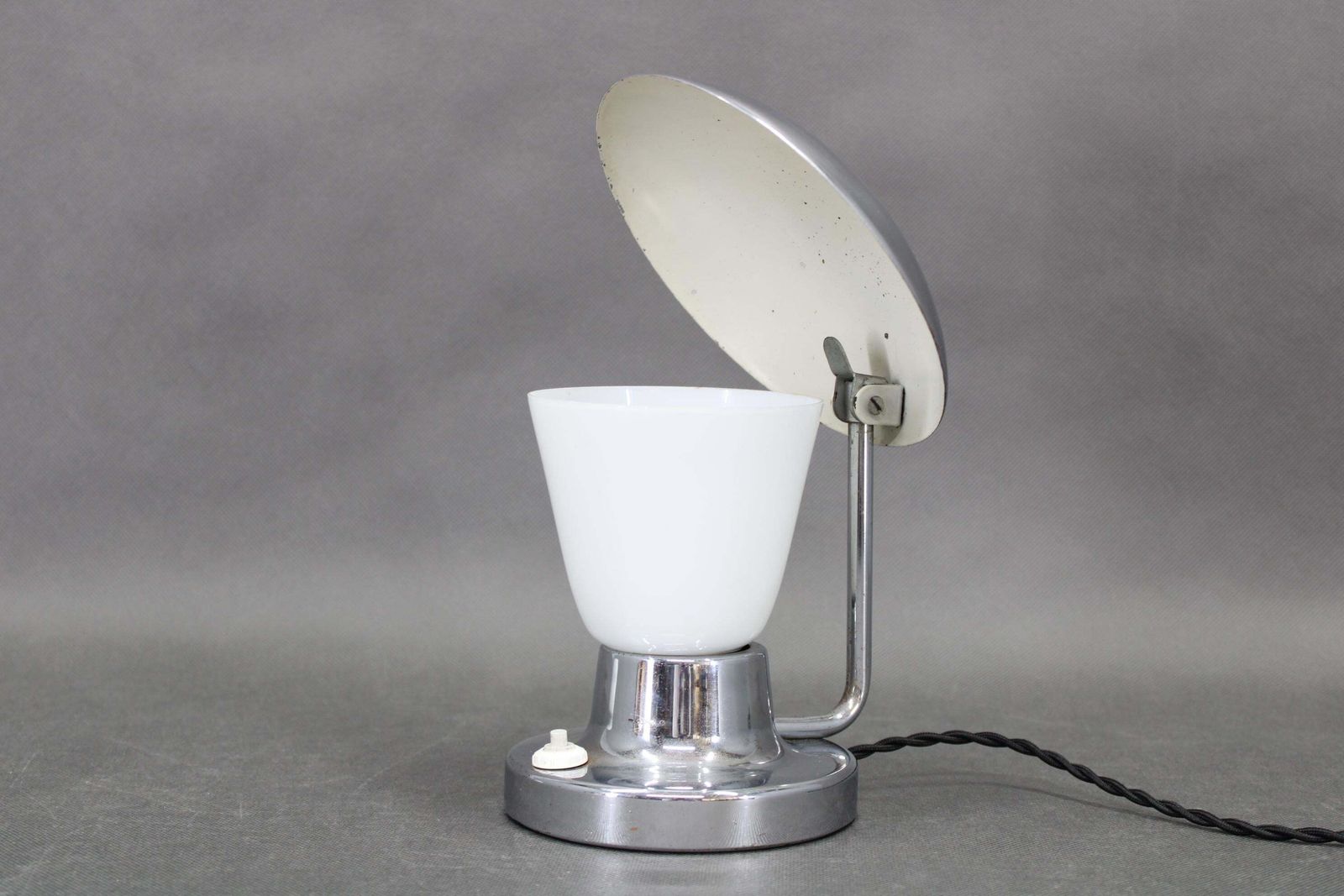 Napako Art Deco Chrome And Opal Glass Table Lamp, Czechoslovakia 1930s photo for sale