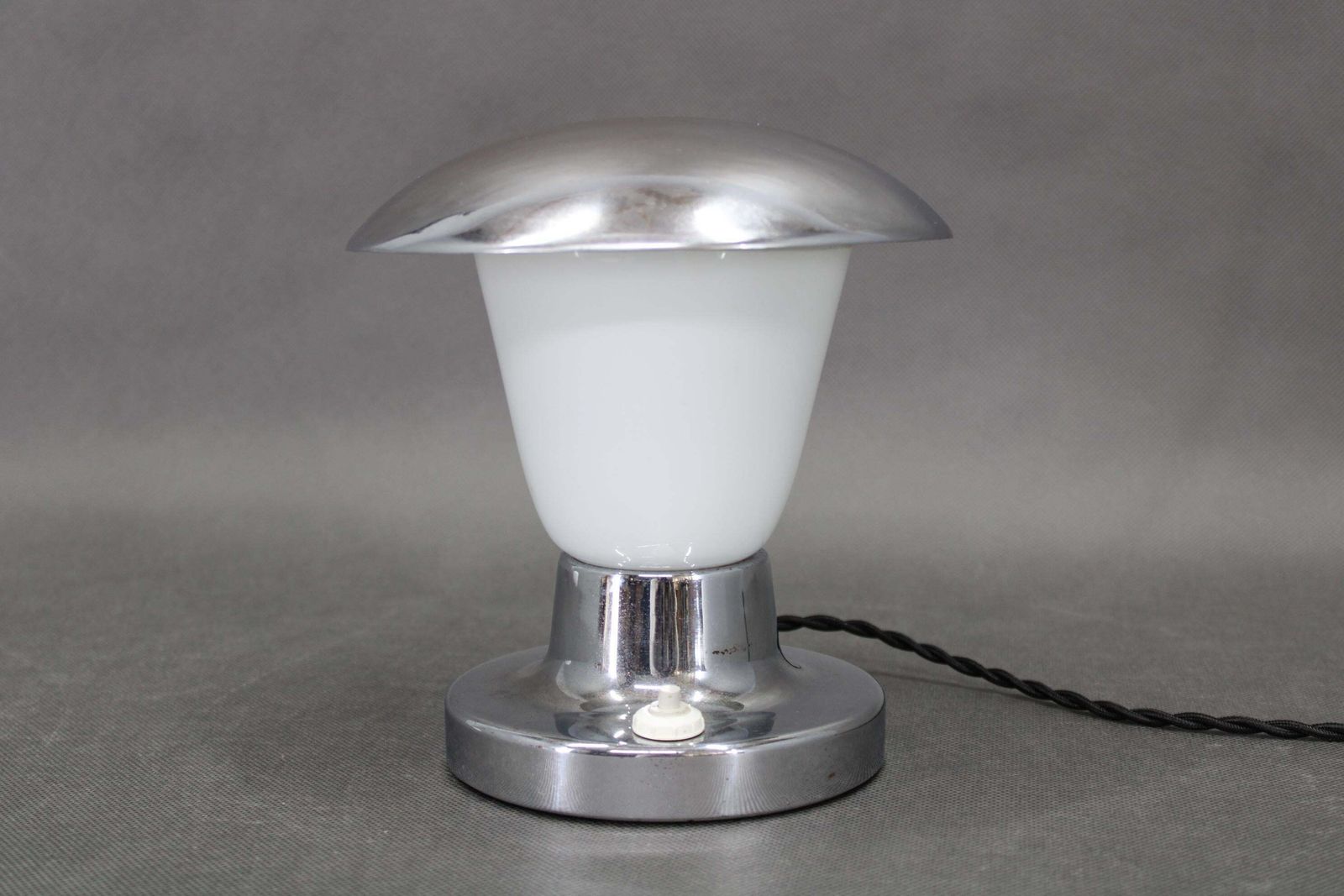 Napako Art Deco Chrome And Opal Glass Table Lamp, Czechoslovakia 1930s photo Lighting