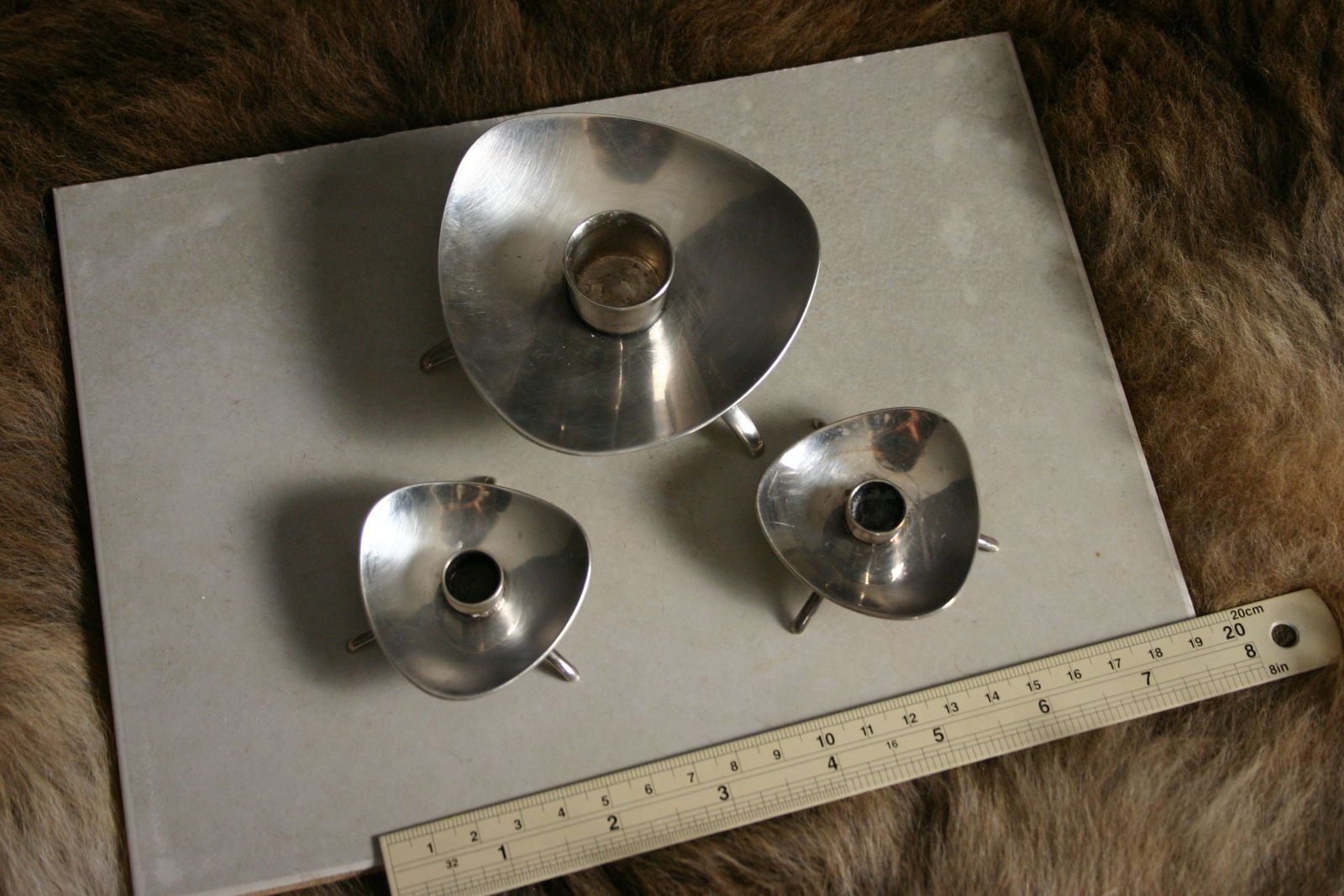 photo for sale Set Of 3 Candle Holders Cohr Atla Denmark Silver Plated Mid Century
