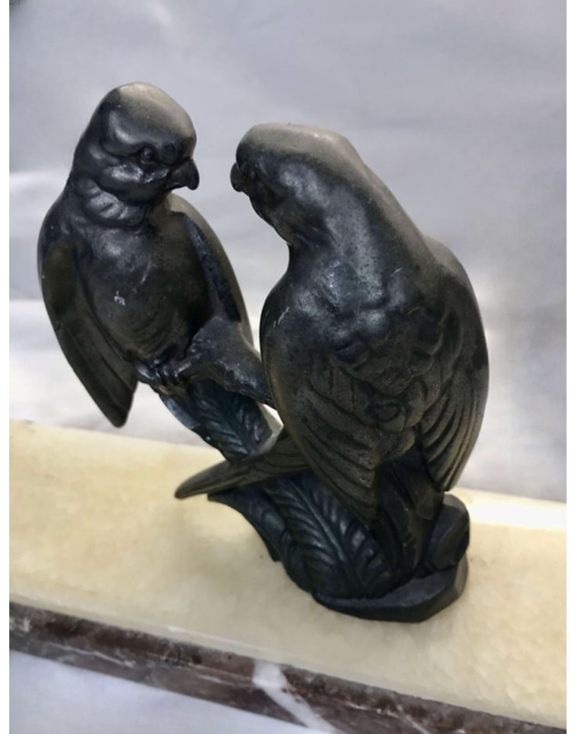 Beautiful Art Deco Pair Of Spelter Love Birds On A Marble Base photo furniture