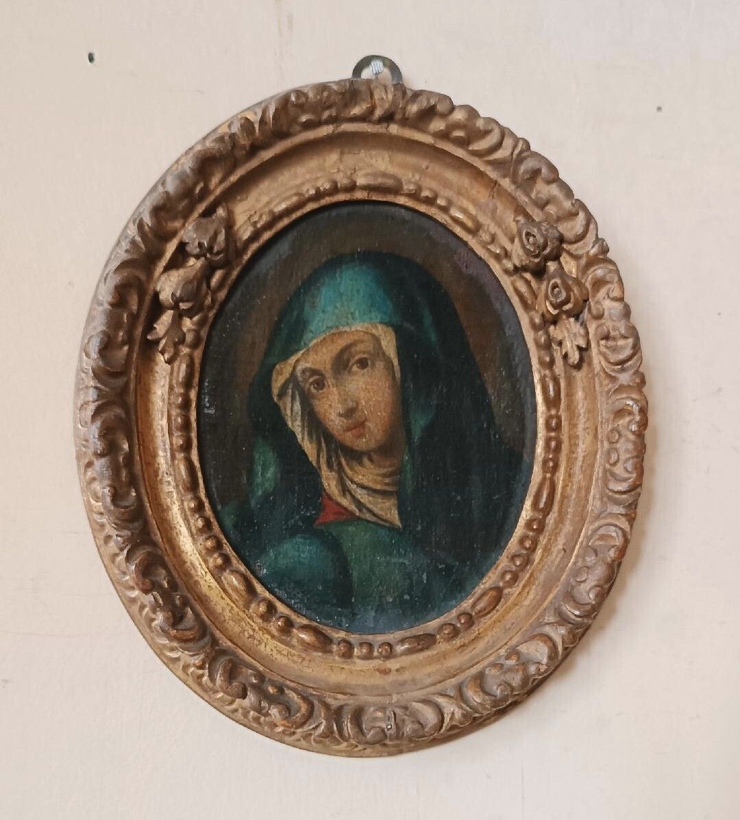 Antique Oval Painting, Antique Frame, Face Of The Virgin Mary