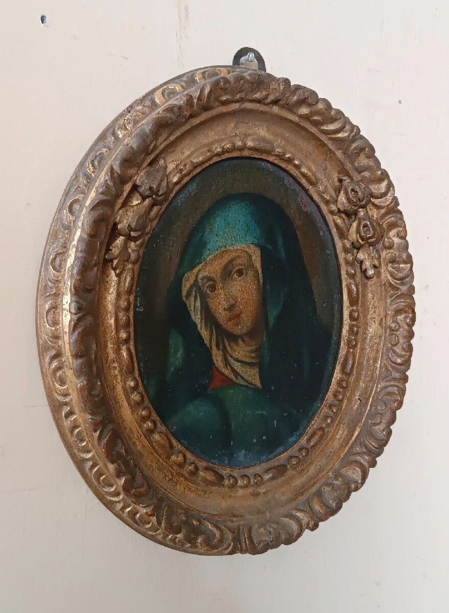 Antique Oval Painting, Antique Frame, Face Of The Virgin Mary photo Art