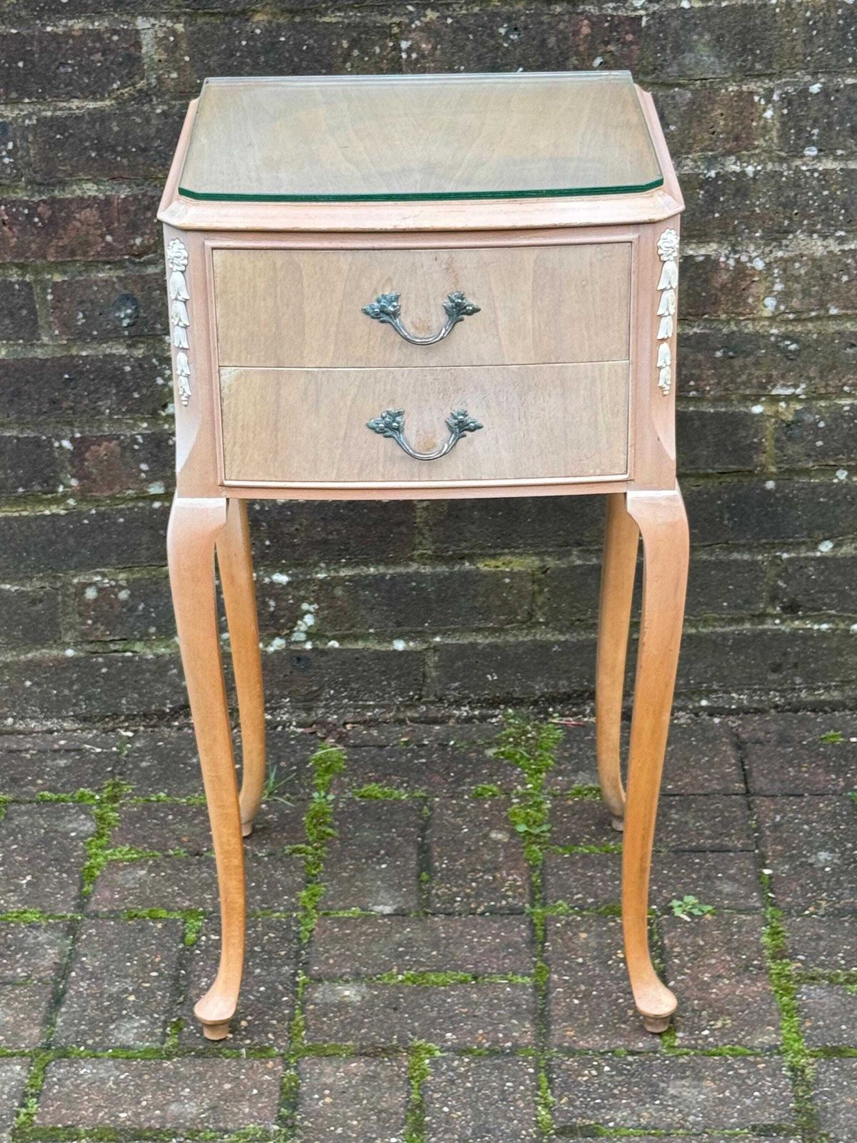 Vintage French Style 1950s Bedside Table With Glass Top And Two Drawers – Elegant Furniture Bedside Drawers photo furniture