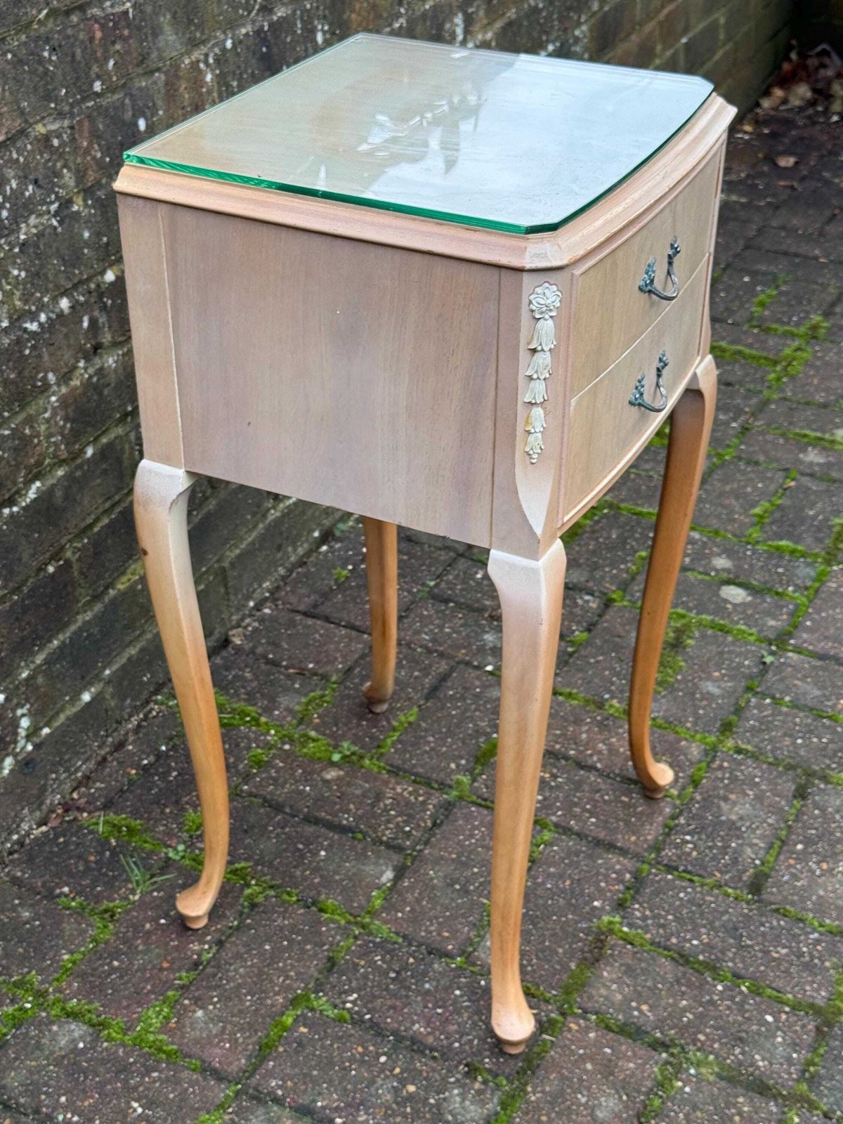 Vintage French Style 1950s Bedside Table With Glass Top And Two Drawers – Elegant Furniture Bedside Drawers photo Furniture