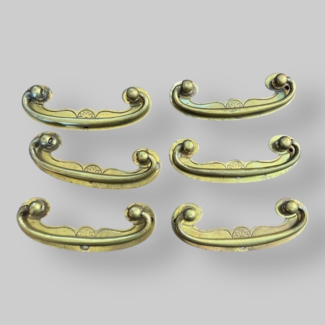 A Fine Matched Set Of Six Original Victorian Brass Drawer Handles