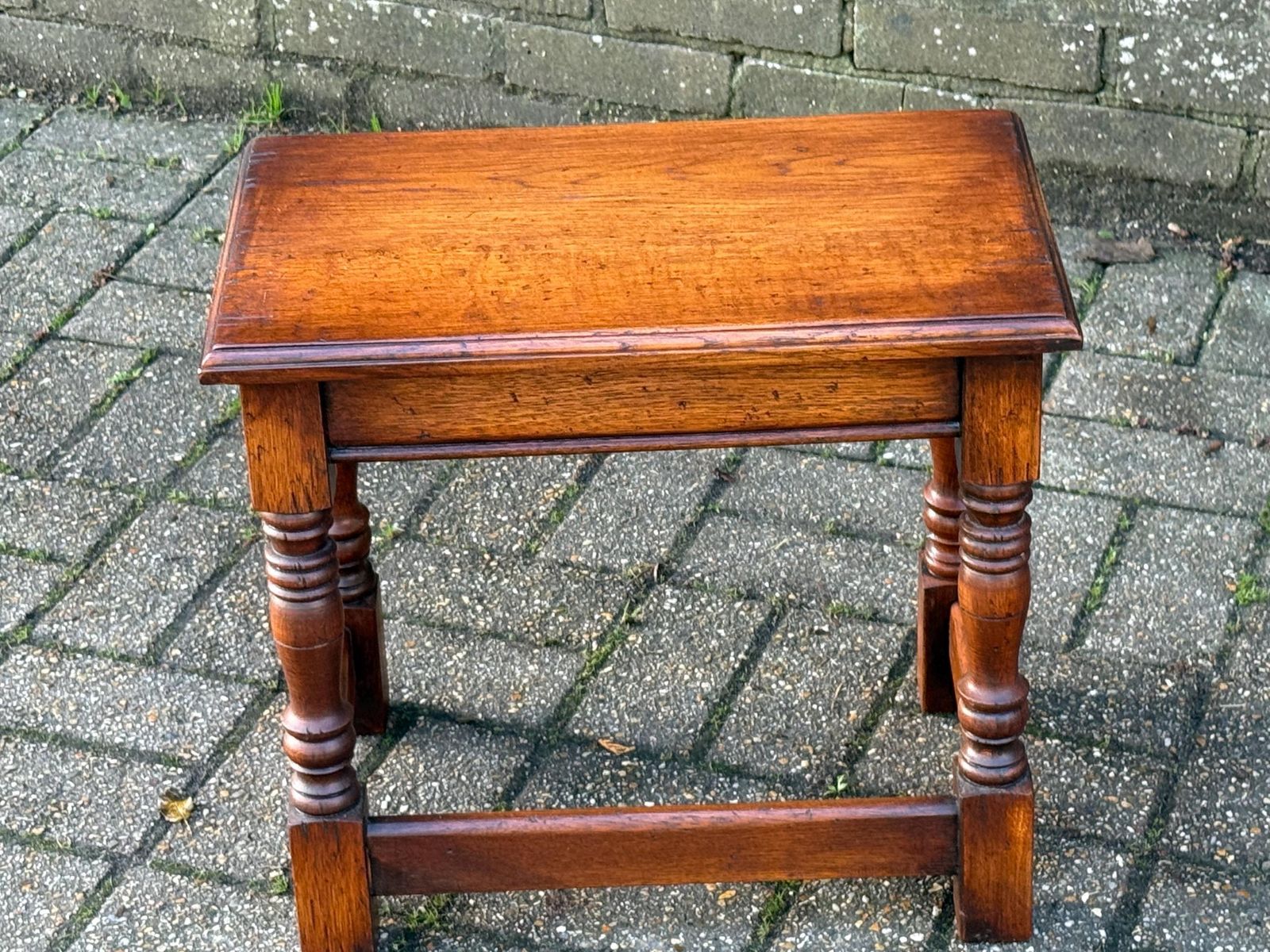 Quality Vintage Solid Wood Small Side Table English Traditional Occasional Table C1950s (49cm W, 44cm H) photo for sale