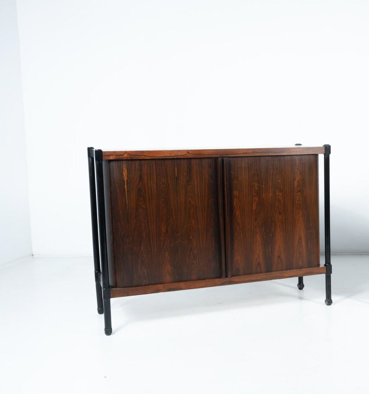 photo furniture Mid Century Cabinet With Rollers Shutters By Antonio Proserpio, Wood, Italy