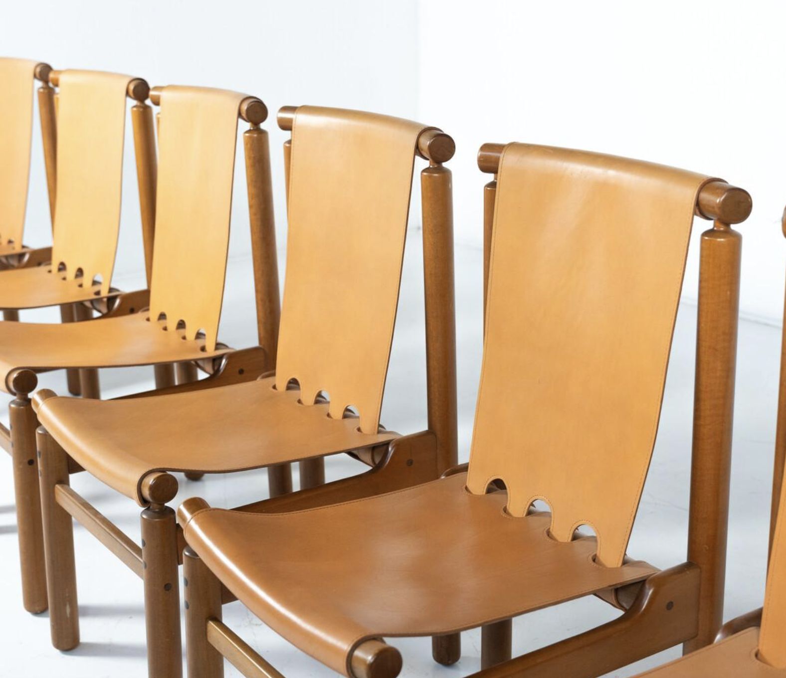Mid Century Modern Set Of 6 Leather Dining Chairs By Ilmari Tapiovaara photo 5000.0
