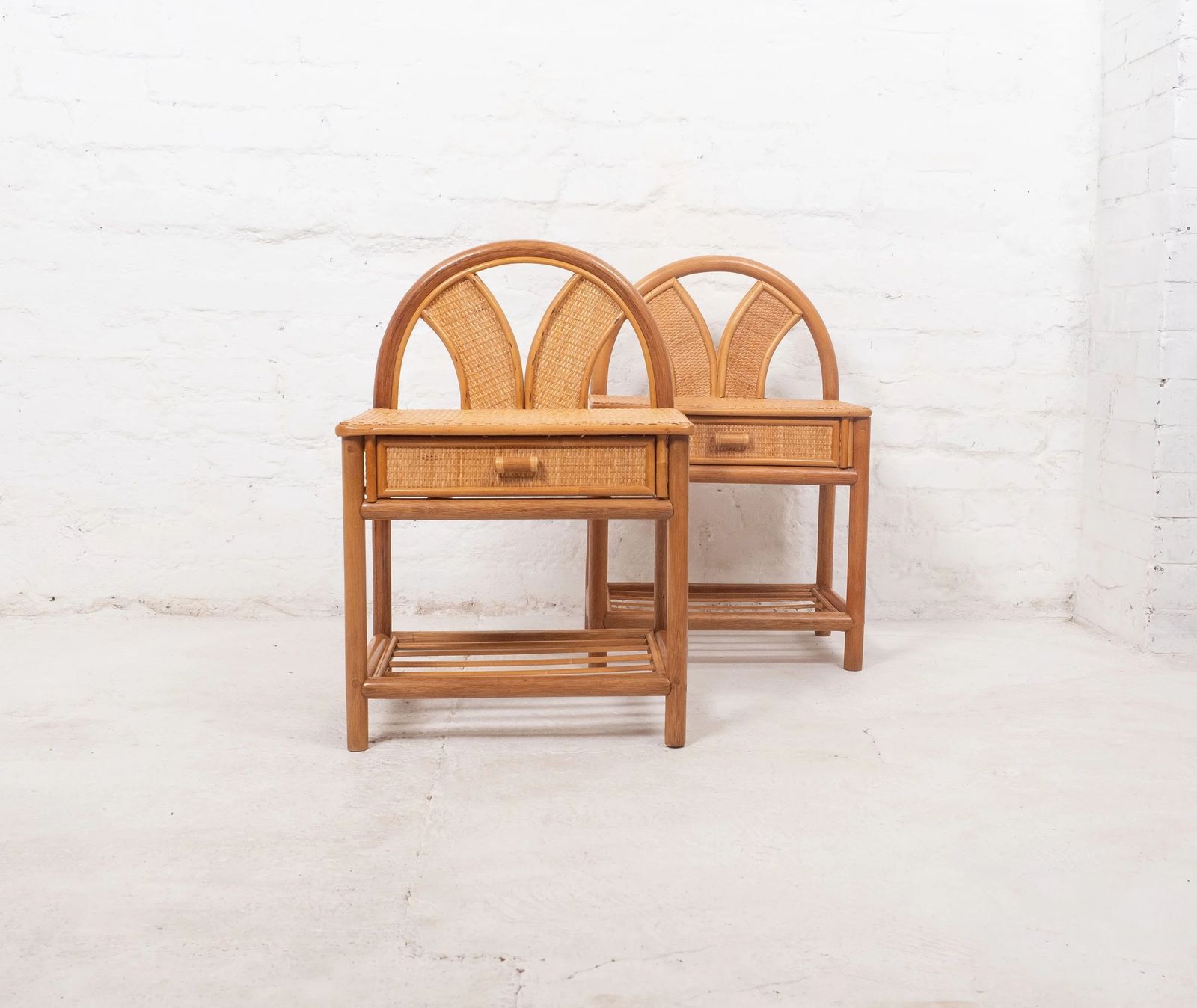 Pair Of Vintage Mid Century Bamboo Bedside Tables