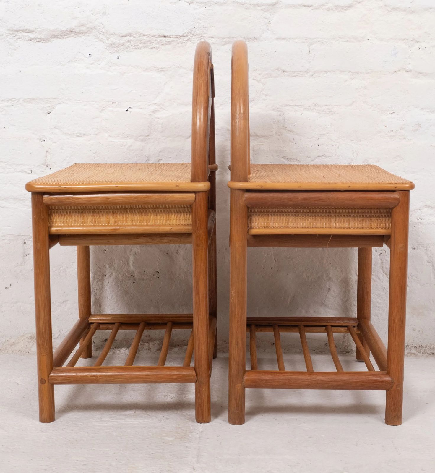 Pair Of Vintage Mid Century Bamboo Bedside Tables photo Furniture